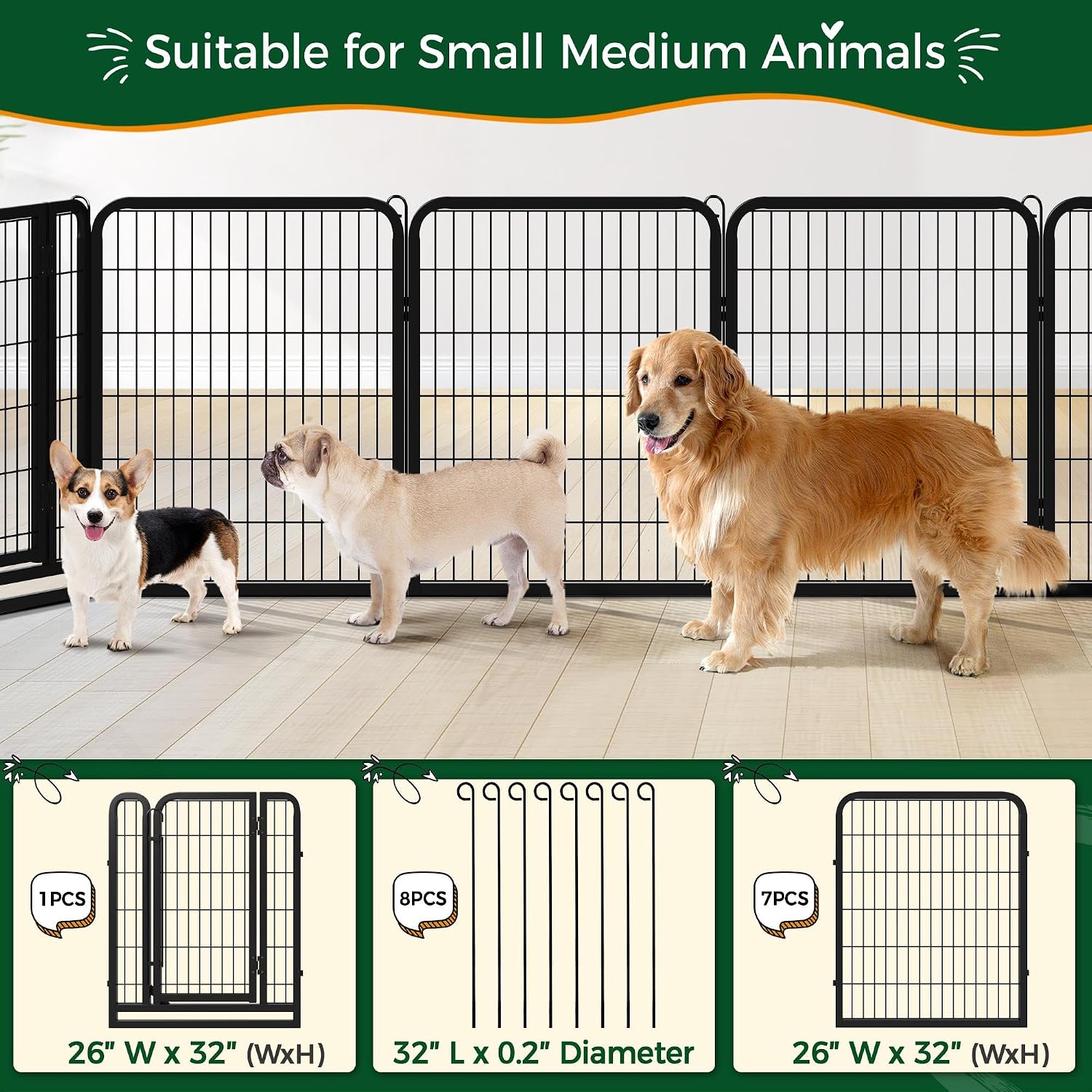 Yaheetech Dog Playpen 24in 16 Panels Pet Fence for Indoor Yard RV Camping | Easy Setup, Heavy Duty Rustproof Frame with Secure Latch Door, DIY Layouts,Foldable Storage, for Puppies & Small Dogs