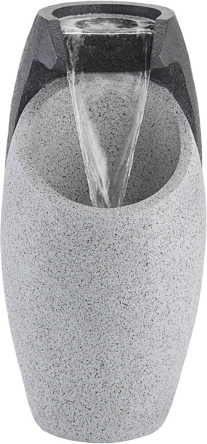 Waterfall 25" High Modern Outdoor Indoor Large Fountain with LED Light | Decor Faux Stone Floor Pot Standing Water Feature for Outside Garden Patio