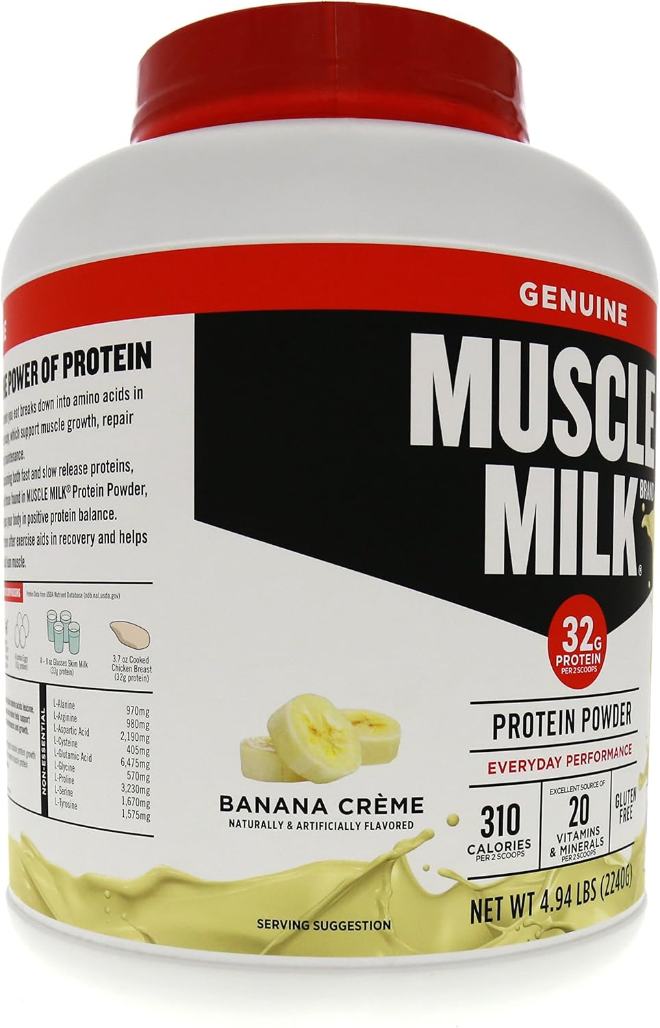 Muscle Milk Genuine Protein Powder, Chocolate, 4.94 Pound, 32 Servings, 32g Protein, 2g Sugar, Calcium, Vitamins A, C & D, NSF Certified for Sport, Energizing Snack, Packaging May Vary