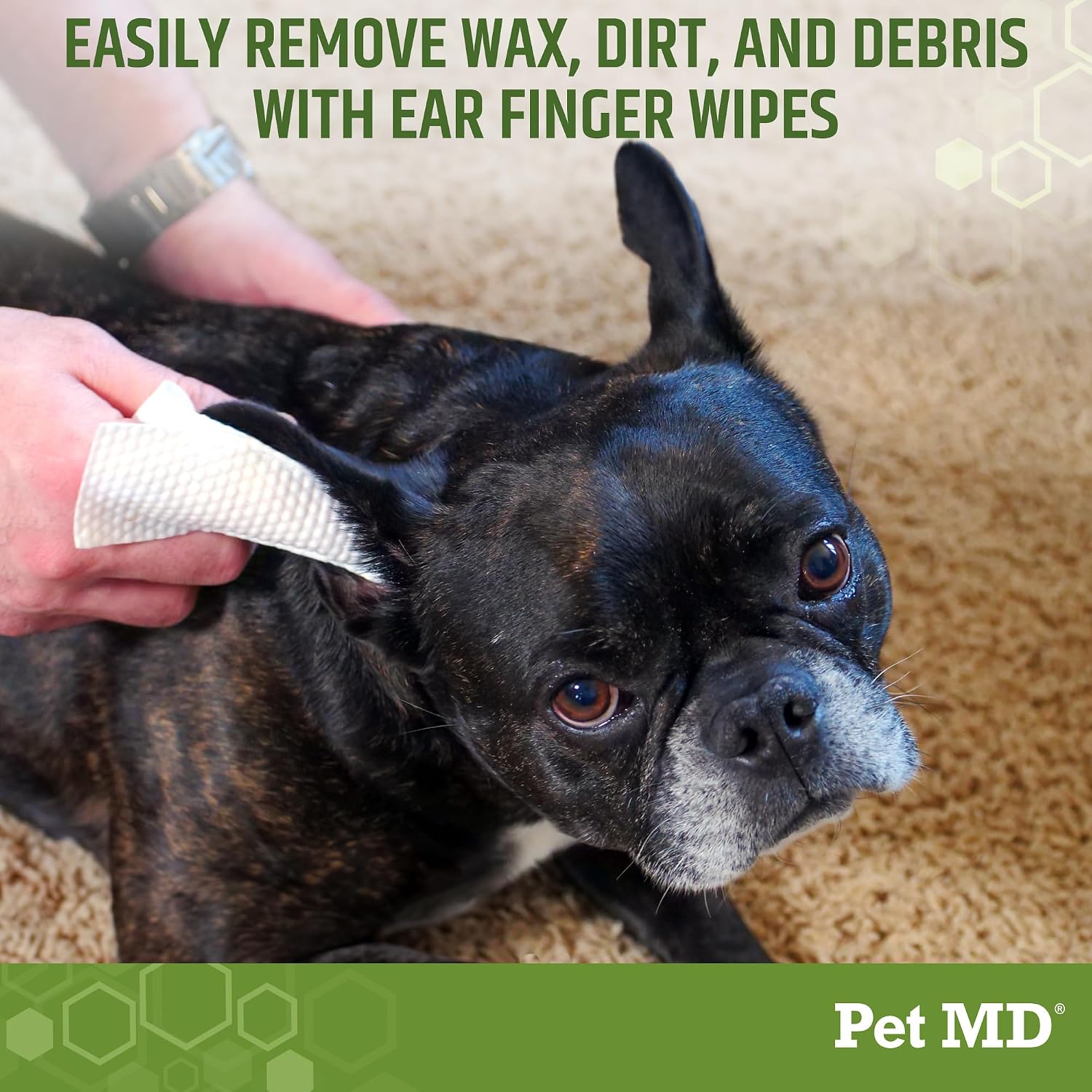 Pet MD Dog Ear Cleaning Wipes – Otic Cleanser for Dogs - 100 ct | Soothing Ear Care with Aloe Vera & Eucalyptus, Regular Wipes