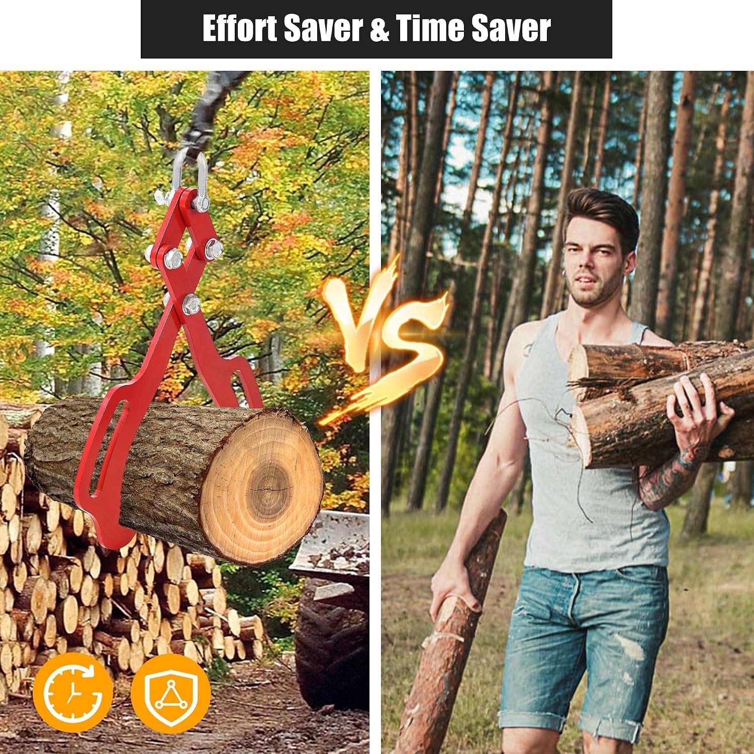 Garvee 28 in Log Lifting Tongs, Log Grabber, Skidding Log Lifting Tongs Timber, Heavy Dut Solid Steel Swivel Dragging Steel Tongs Log Lifting Lumber Skidding Tongs Logging Grabber(4 Claw)
