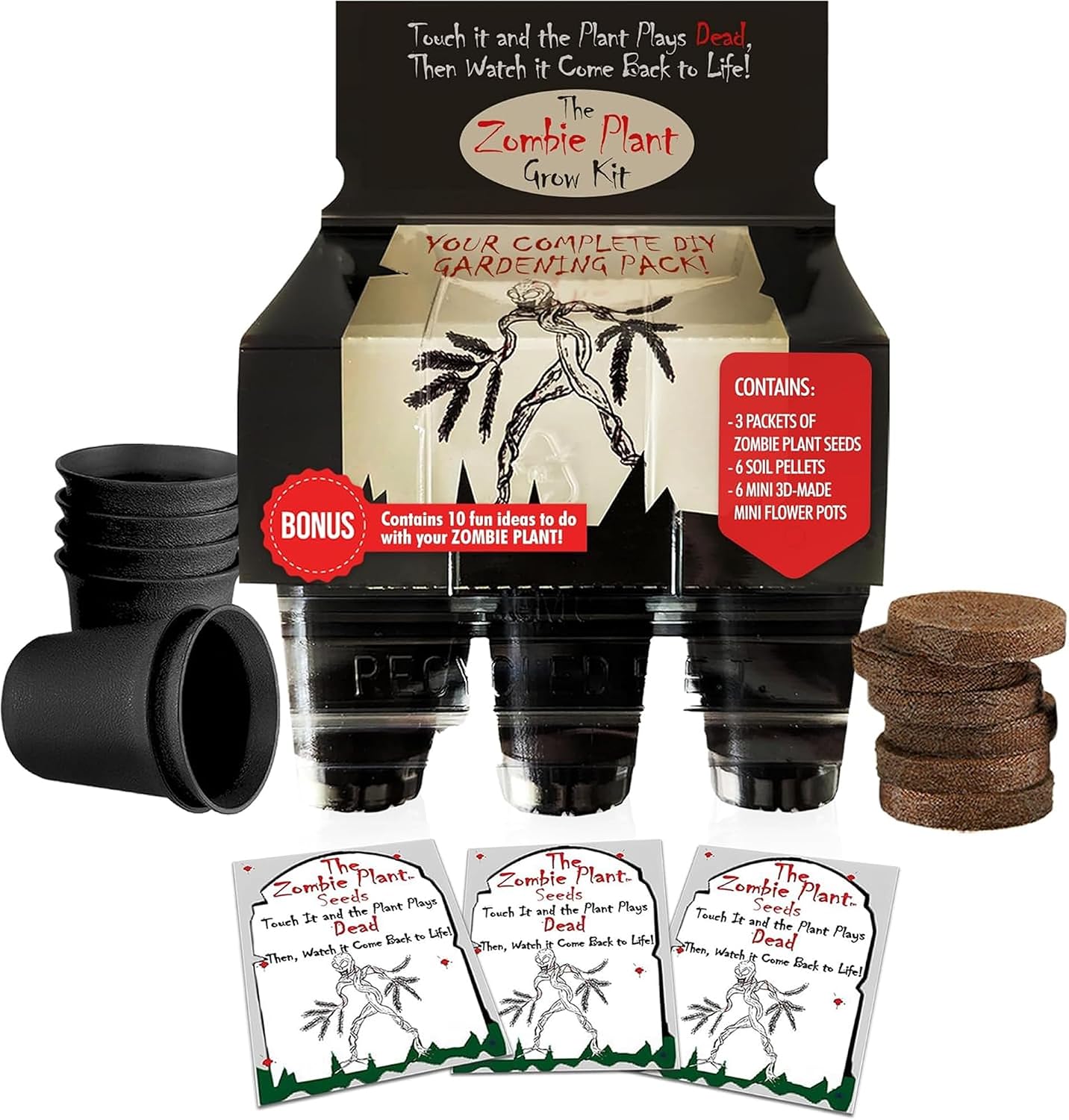 Zombie Plant Seed Packets – Grow a Live Sensitive Plant that Plays Dead When Touched! Indoor Plant Seeds & Educational STEM Activity | House Plant Seeds | Unique Garden Seeds – 2 Pack