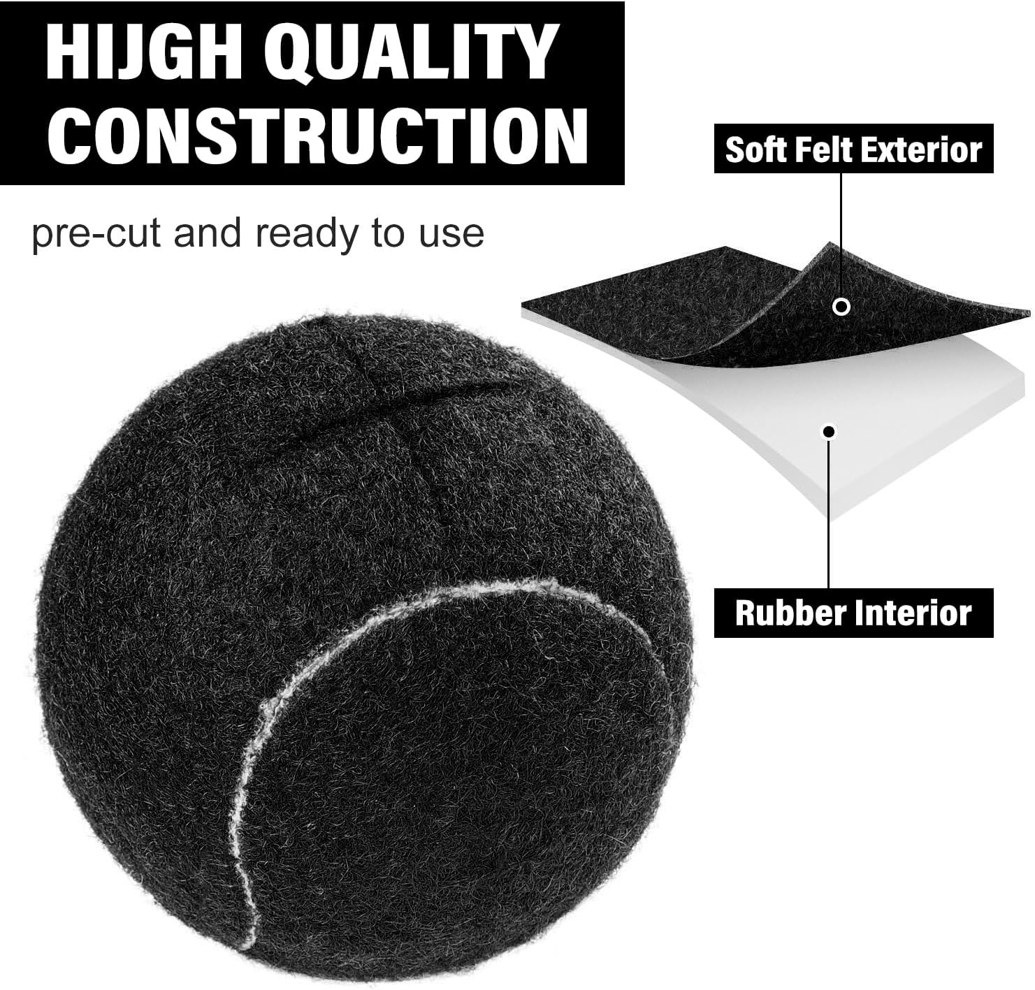 URBEST Walker Tennis Balls 4pcs Precut Heavy Duty Tennis Balls for Walkers