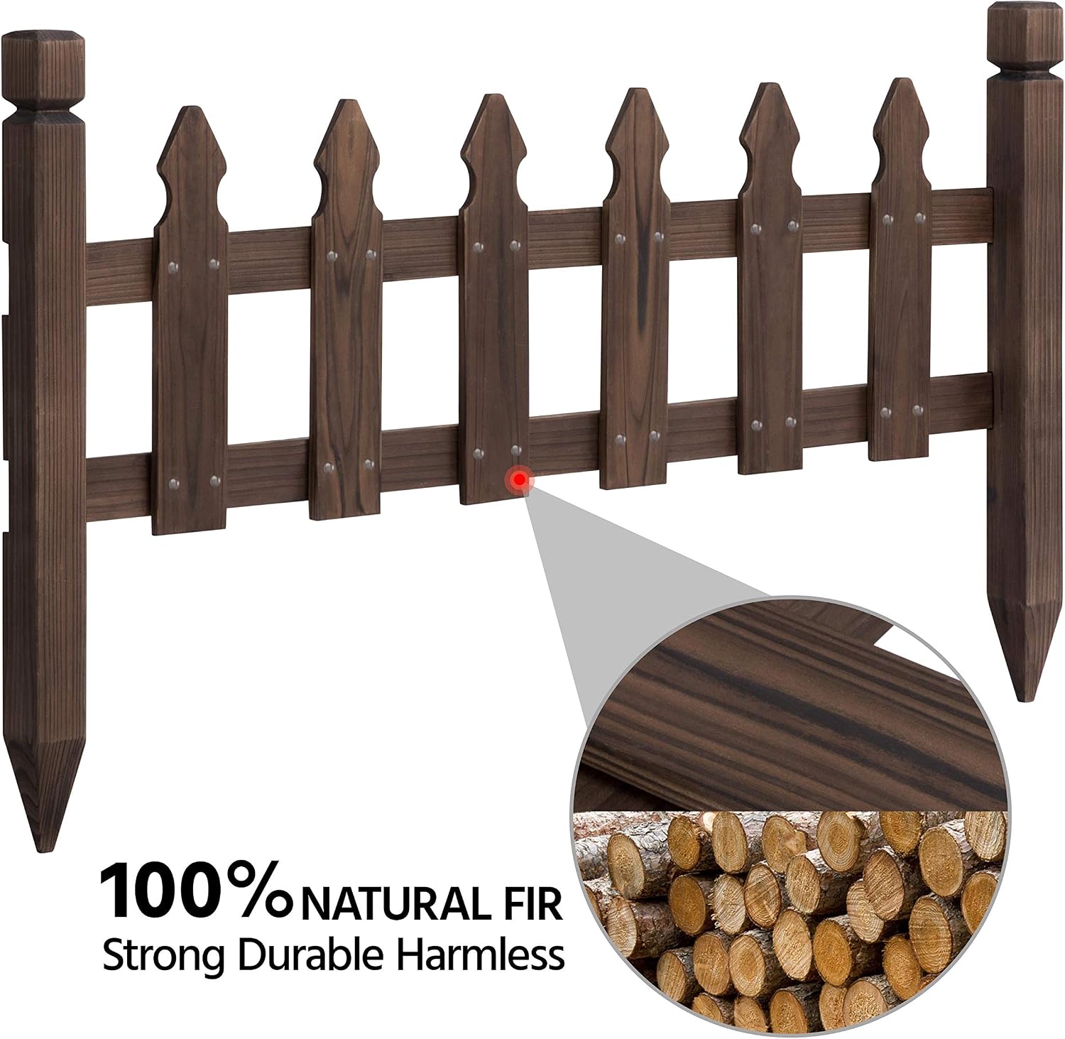 Topeakmart 177.5in Picket Fence for Garden, Wooden Fence Panels,Dark Brown
