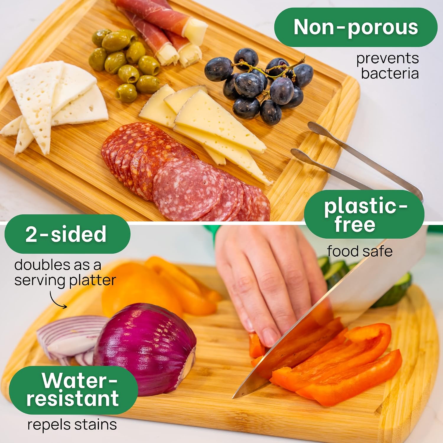 INDESTRUCTABLE Bamboo Cutting Board (Extra Large) with Vertical Grain Strength Technology - Non Toxic, Spacious and Lightweight 18" XL Chopping Board Gift - Replacements for Life