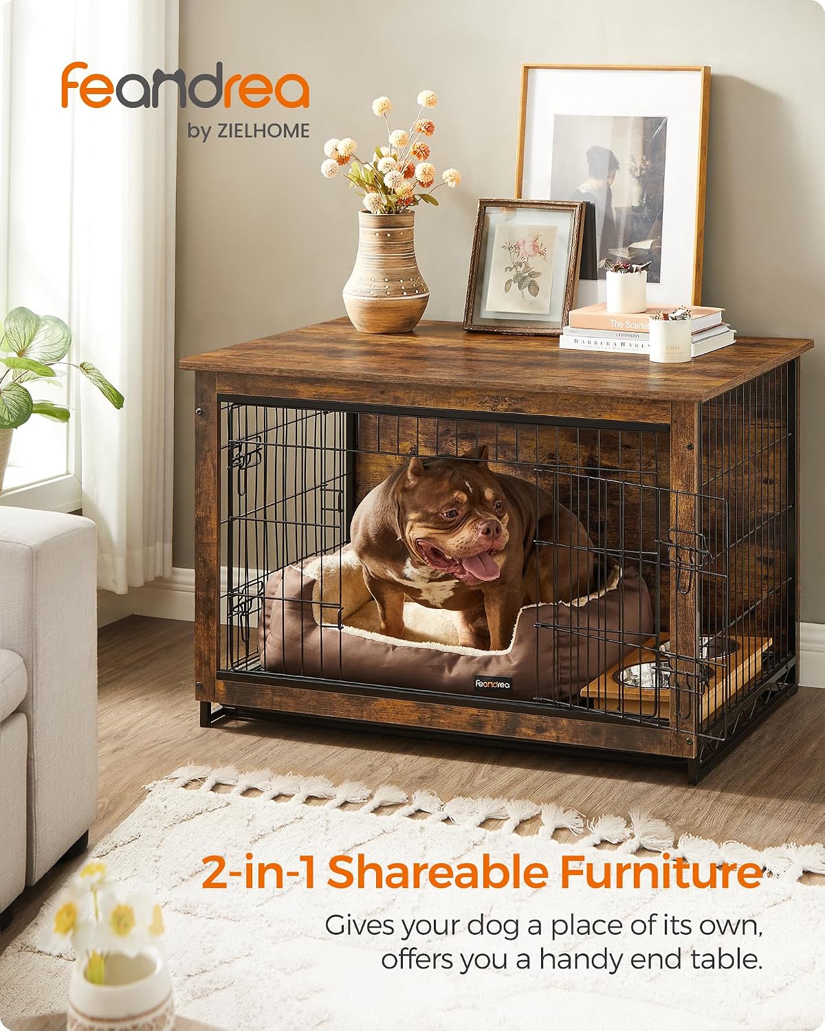 Feandrea 27.2" Dog Crate Furniture, Indoor Dog Kennel Side End Table