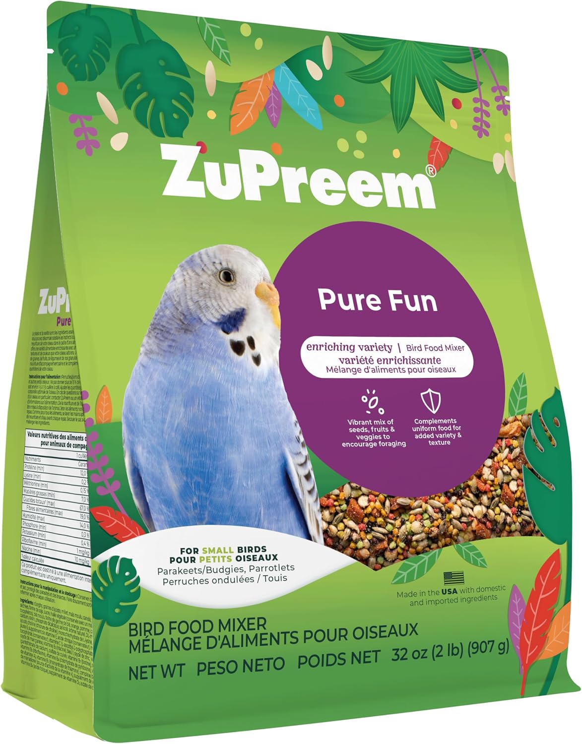 ZuPreem Sensible Seed Parakeet & Budgie Food, Variety Mixer, Small, 2 lb | Bird Food Mixer, Parrot & Parakeet Food, Budgie, Treats, Pellet Mix, Pumpkin Seeds, Safflower, Variety, Made in USA