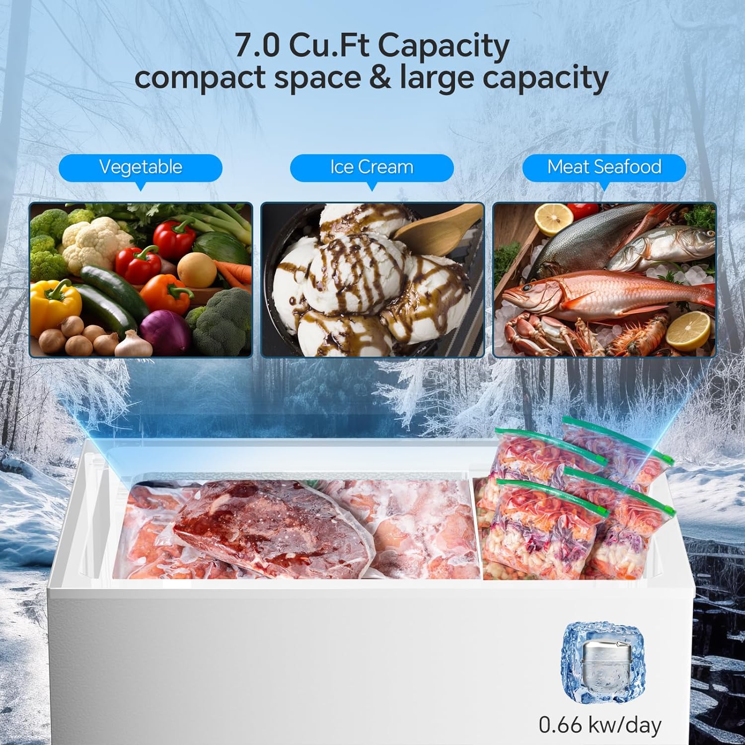 Kismile 7.0 Cubic Feet Chest Freezer, Deep Freezer for Home, Black