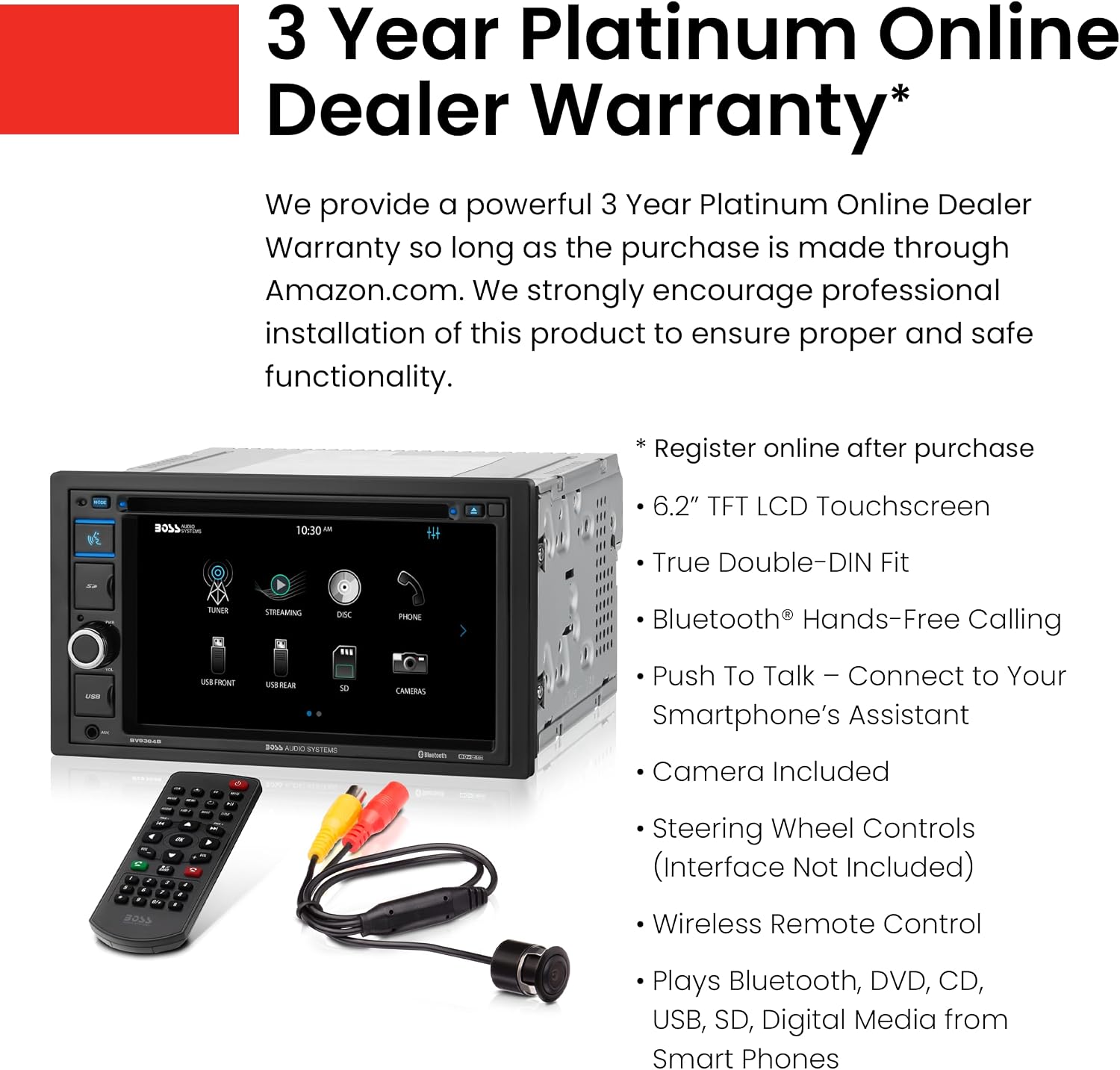 BOSS Audio Systems BV9364B Car Stereo, Hands-Free Calling, Double DIN
