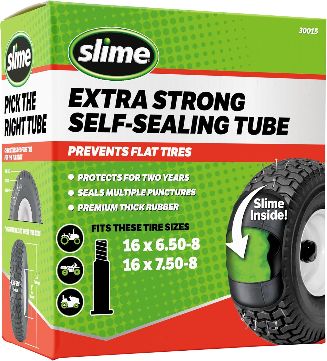 Slime 30014 Inner Tube for riding lawn mowers, ATVs, quads, tractors and other farm equipment, Extra Strong, Includes Self-Sealing Slime Sealant, Heavy Duty, 15x6.00-6" / 5.30/4.50-6" / 13x5.00-6"