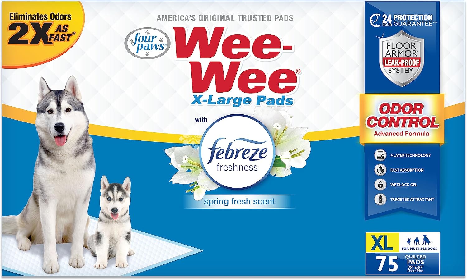 Four Paws Wee-Wee Odor Control Dog Pee Pads with Febreze Freshness