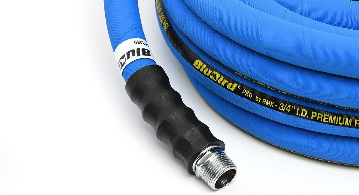 BLUBIRD BB3450 3/4" x 50' Rubber Air Hose, 100% Rubber, Lightest, Strongest, Most Flexible, 300 PSI, 50F to 190F Degrees, Ozone Resistant, High Strength Polyester Braided | Heavy Duty Reinforced Air Hose With 300 PSI Rating, Flexible Design, Kink Resista…