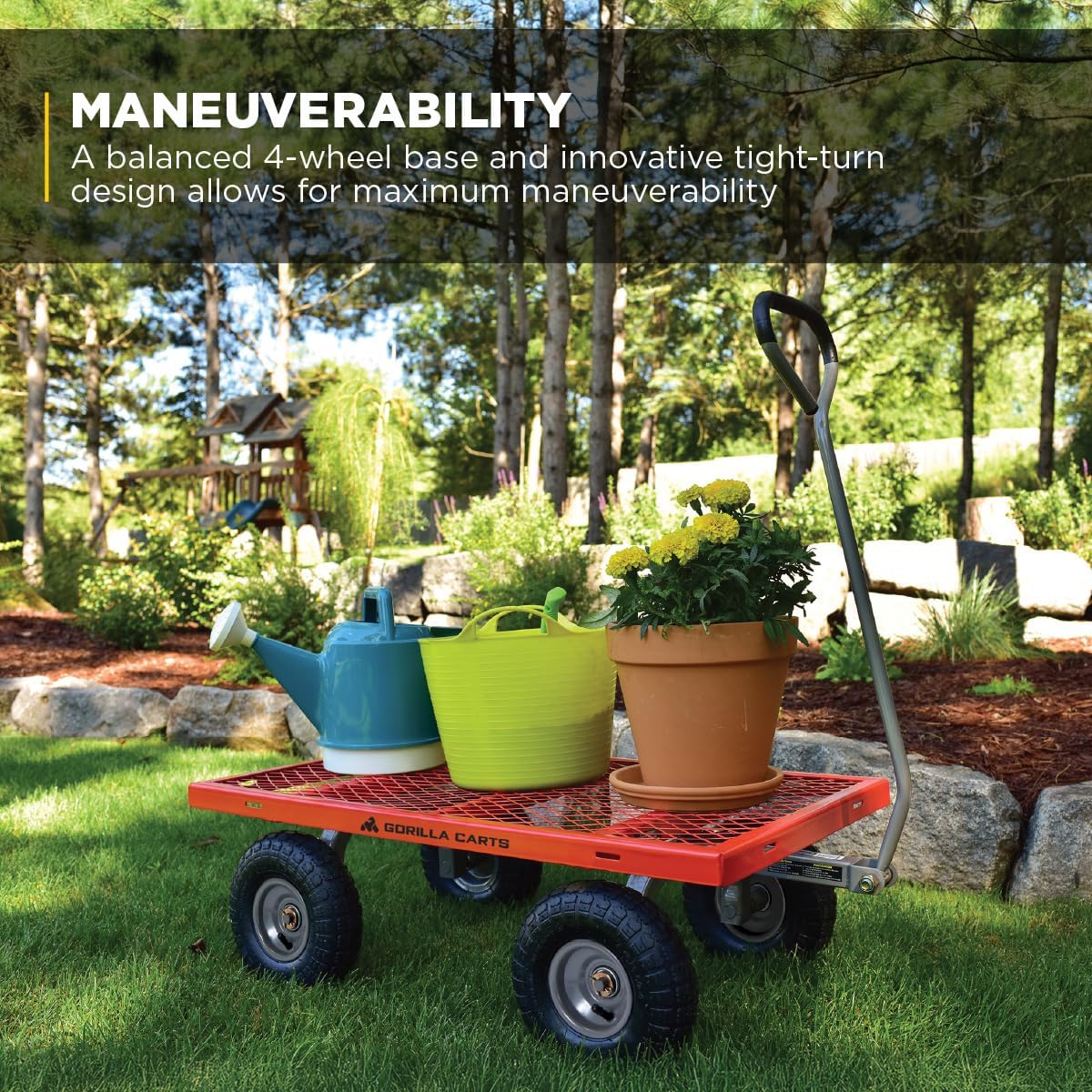Gorilla Carts 800-Pound Capacity Heavy Duty Steel Mesh Versatile Utility Garden Wagon with Easy Grip Handle for Outdoor Hauling, Red, Model GOR800-COM | 800-lb Capacity Steel Utility Garden Cart for Homeowners and Contractors Hauling Firewood, Bricks and…