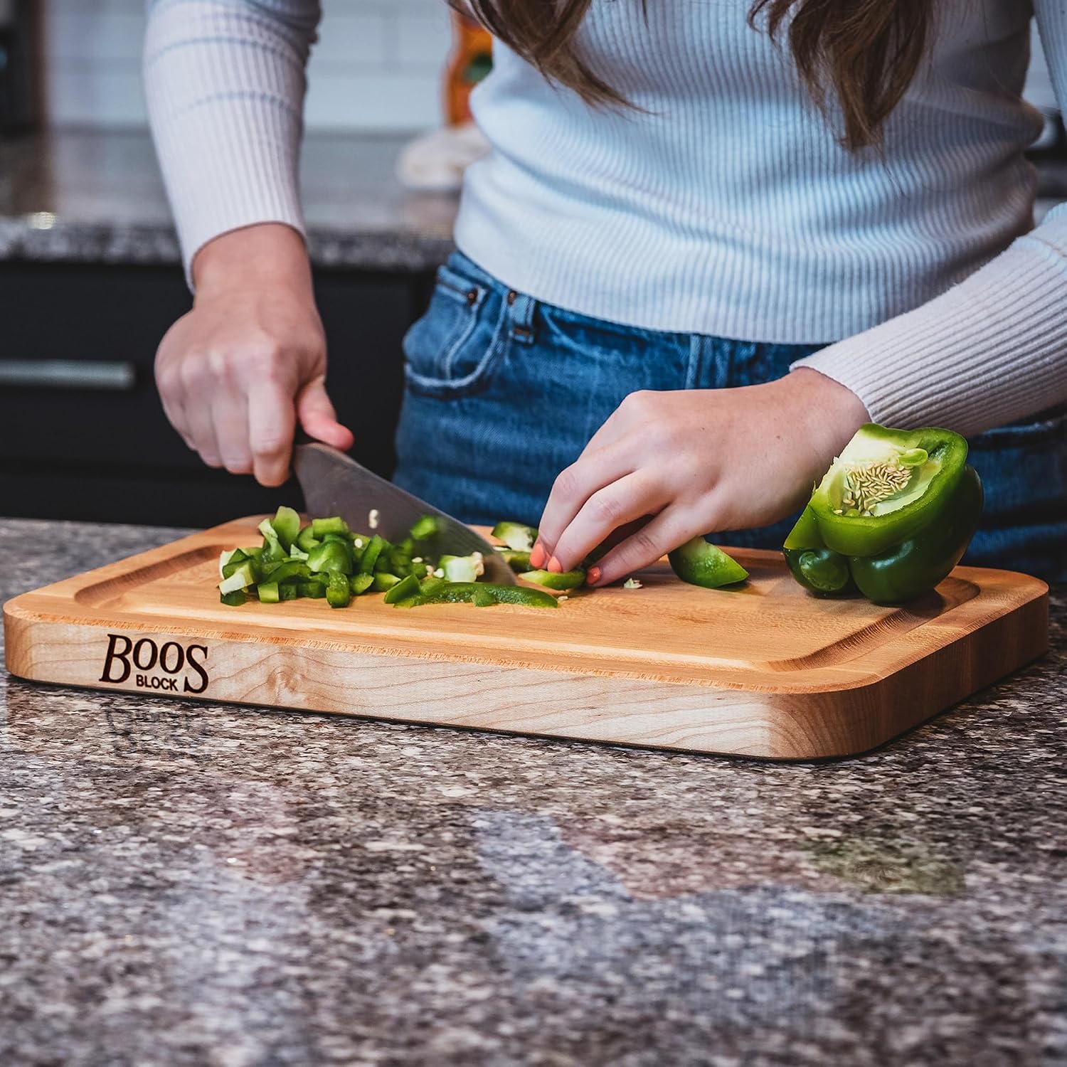 John Boos Prestige Series Rectangular Wooden Maple Cutting Board 16”x10” – 1.25” Thick, 6-lb Reversible Butcher Block with Juice Groove, Edge-Grain & Finger Grip Hole – Made in the USA | 1.25” Thick, 6-lb Butcher Block with Juice Groove, Edge-Grain & Fin…