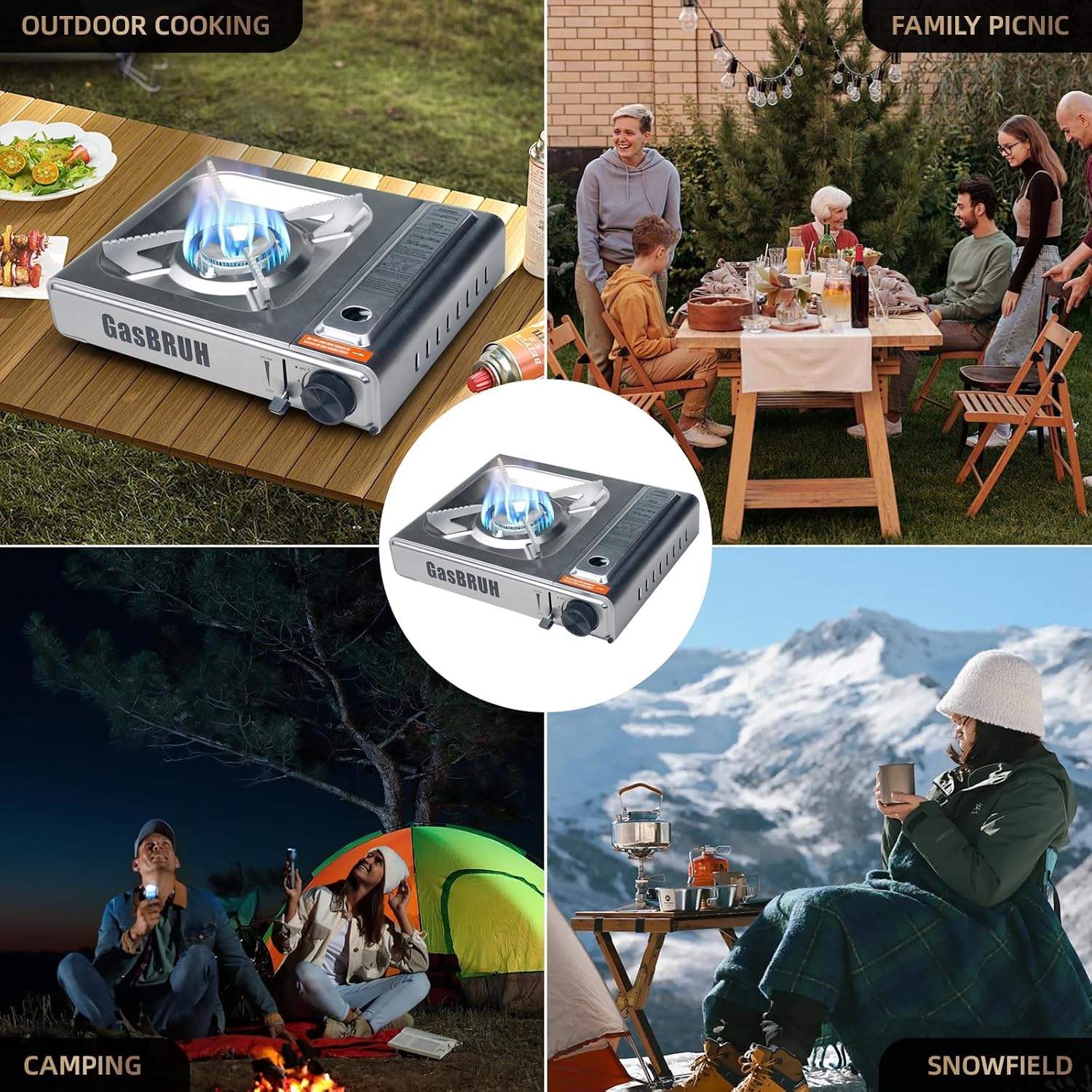 GasBRUH Propane or Butane Camping Stove with Windblocker, Dual Fuel 10,000 BTU Stainess Steel Propane Stove for Camping(TANK not included)