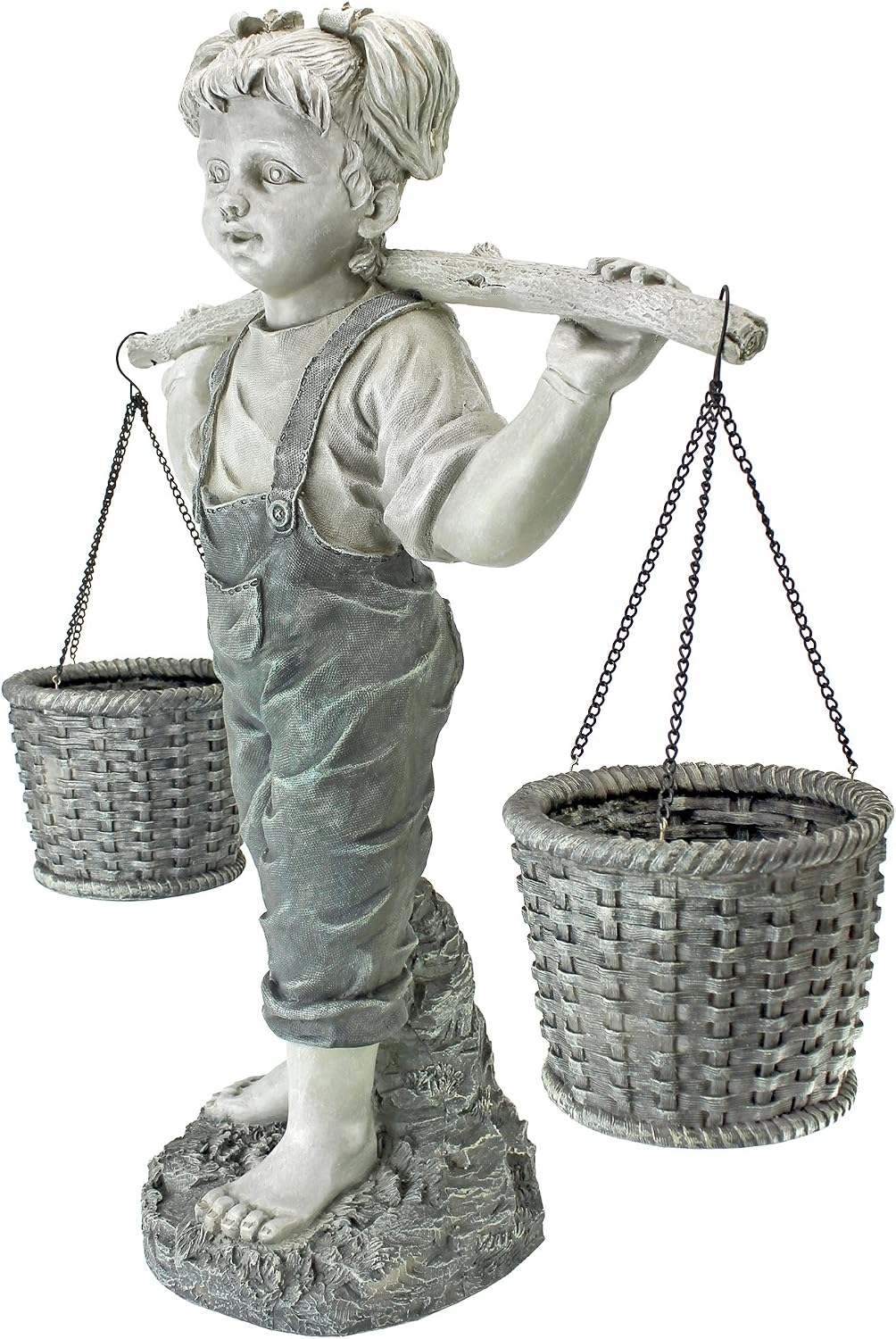 Design Toscano Flowers for Felicity Little Girl Garden Statue with Basket Planters, Medium, 25 Inches Tall, Cast Stone Resin, Two Tone Stone Finish