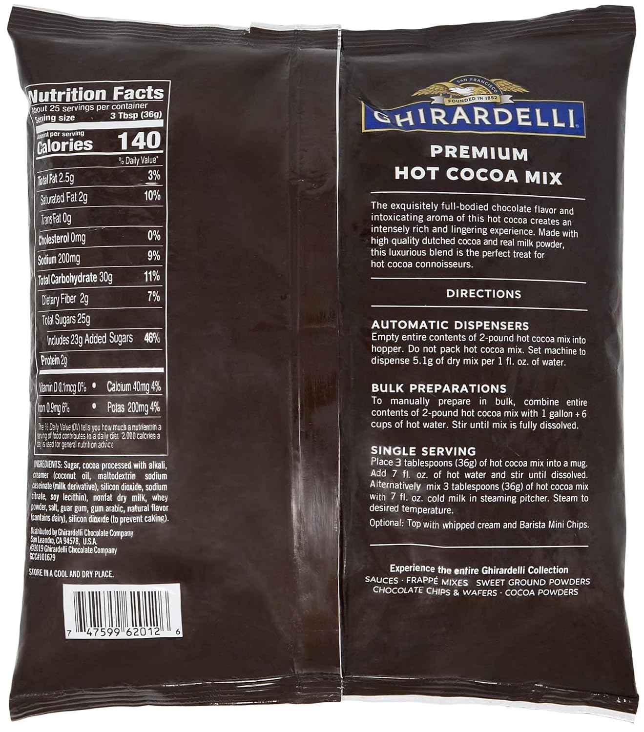 Ghirardelli Chocolate - Premium Hot Cocoa 2 lb pouch with Ghirardelli Stamped Barista Spoon