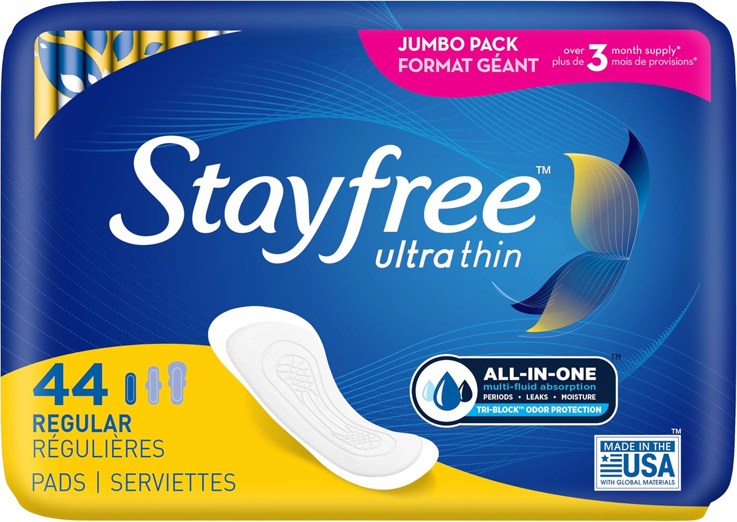 Stayfree Ultra Thin Super Long Pads with Wings For Women, Reliable Protection and Absorbency of Feminine Moisture, Leaks and Periods, 32 count