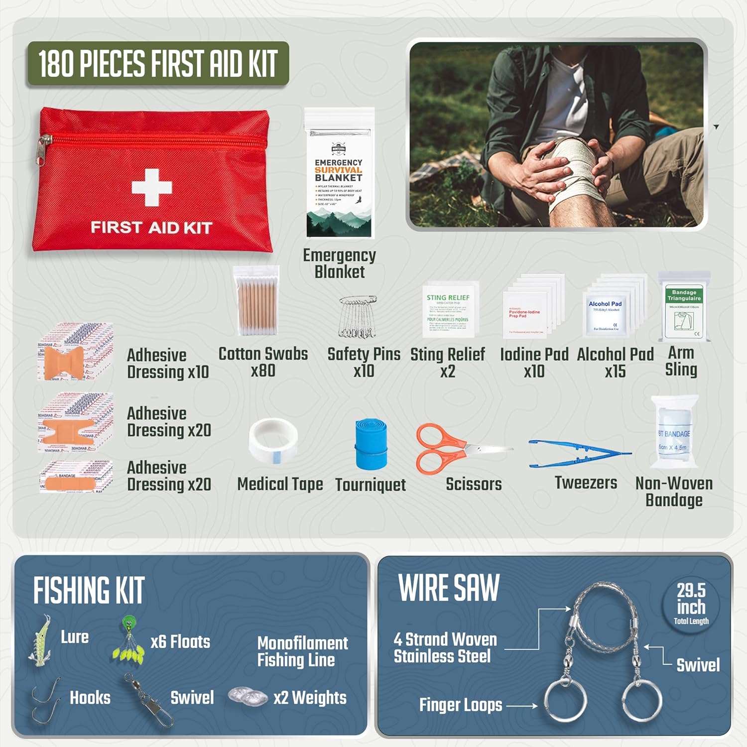 Monterra Survival Kit, 250 Pcs, Emergency Gear and Supplies, First Aid, Bug Out Go Bag, EDC, Molle System Backpack, Hiking, Camping