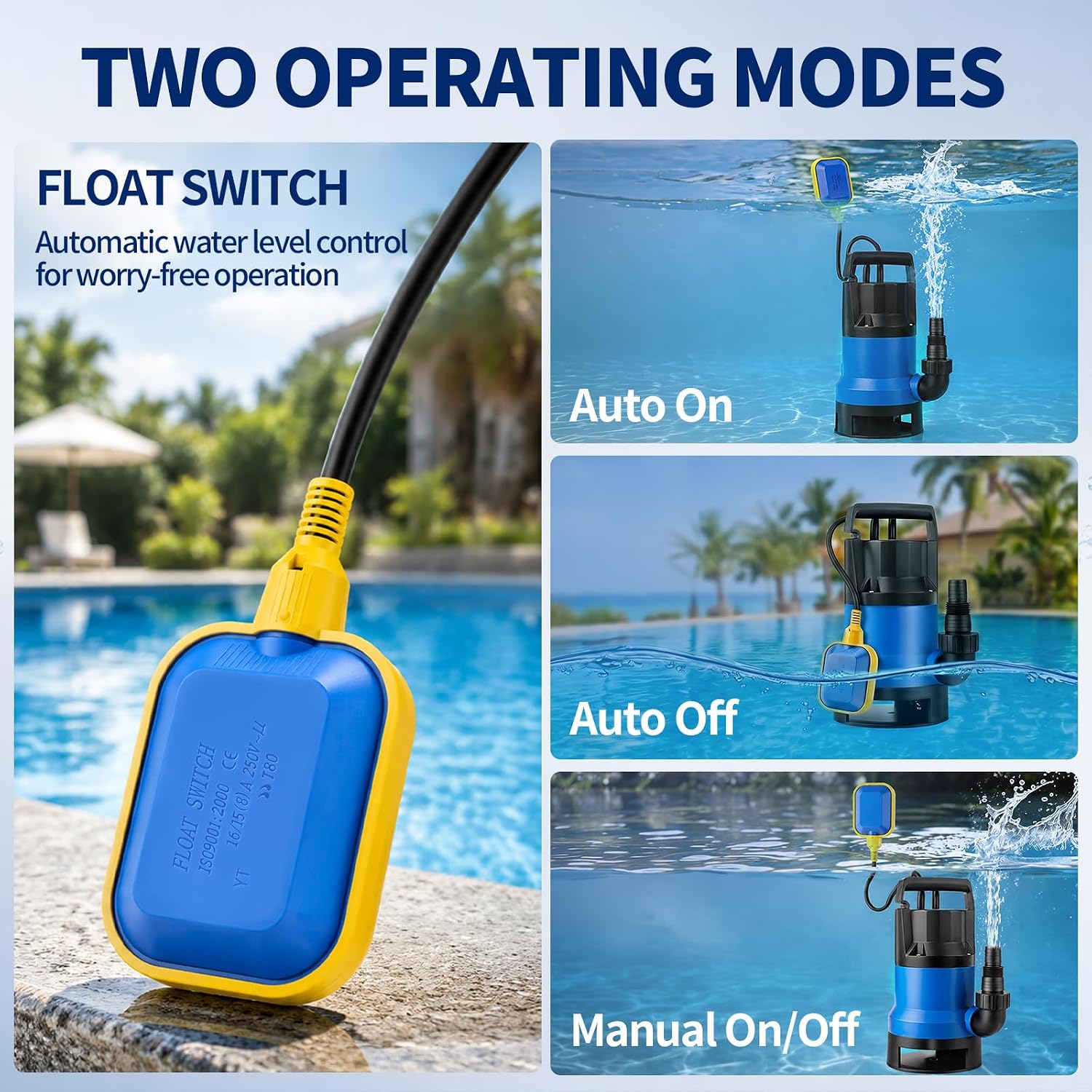 1.1HP Submersible Sump Pump, 4600 GPH Electric Water Pump with Automatic Float Switch, Portable Utility Pump for Pool Draining, Basement