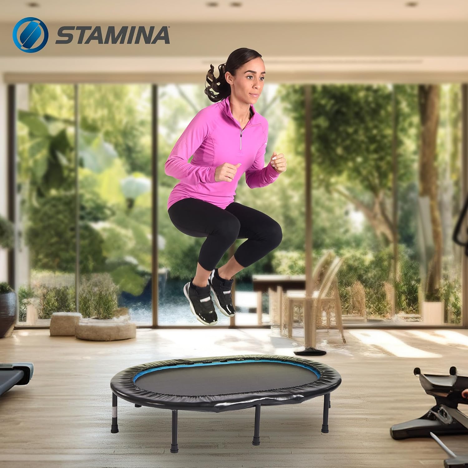 Stamina 36" Foldable Mini Trampoline Rebounder for Adults with Smart Workout App, Black - Portable Fitness Equipment for Home Gym, Cardio and Jumping Training Exercise
