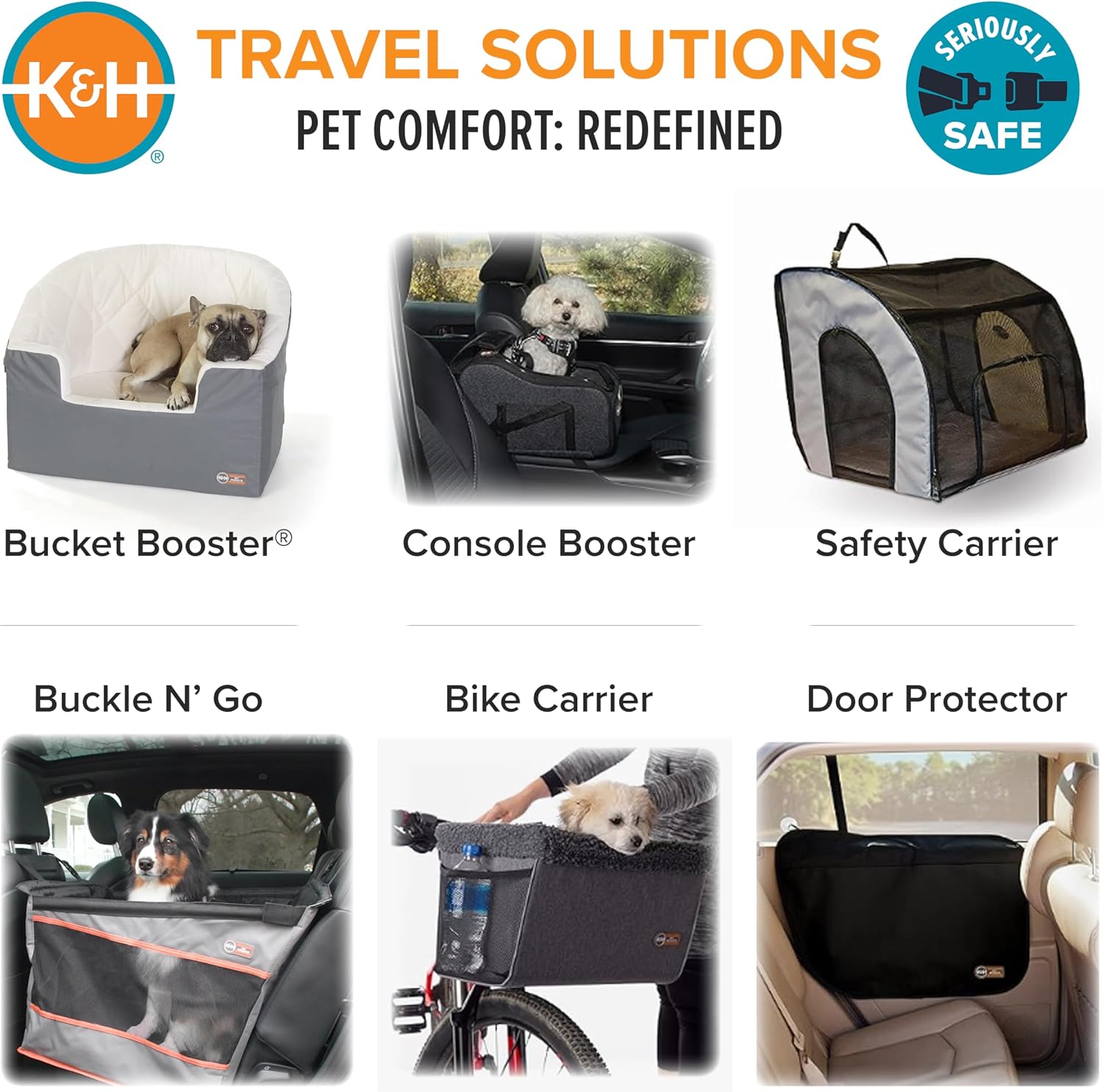 K&H Dog Car Seat, Travel Safety Carrier for Pets, Medium, Gray/Black | Enclosed Car Seat for Dogs, Soft-Sided Covered Pet Carrier, Washable Pad, Multiple Entrances, Mesh Windows, 24x19x17in