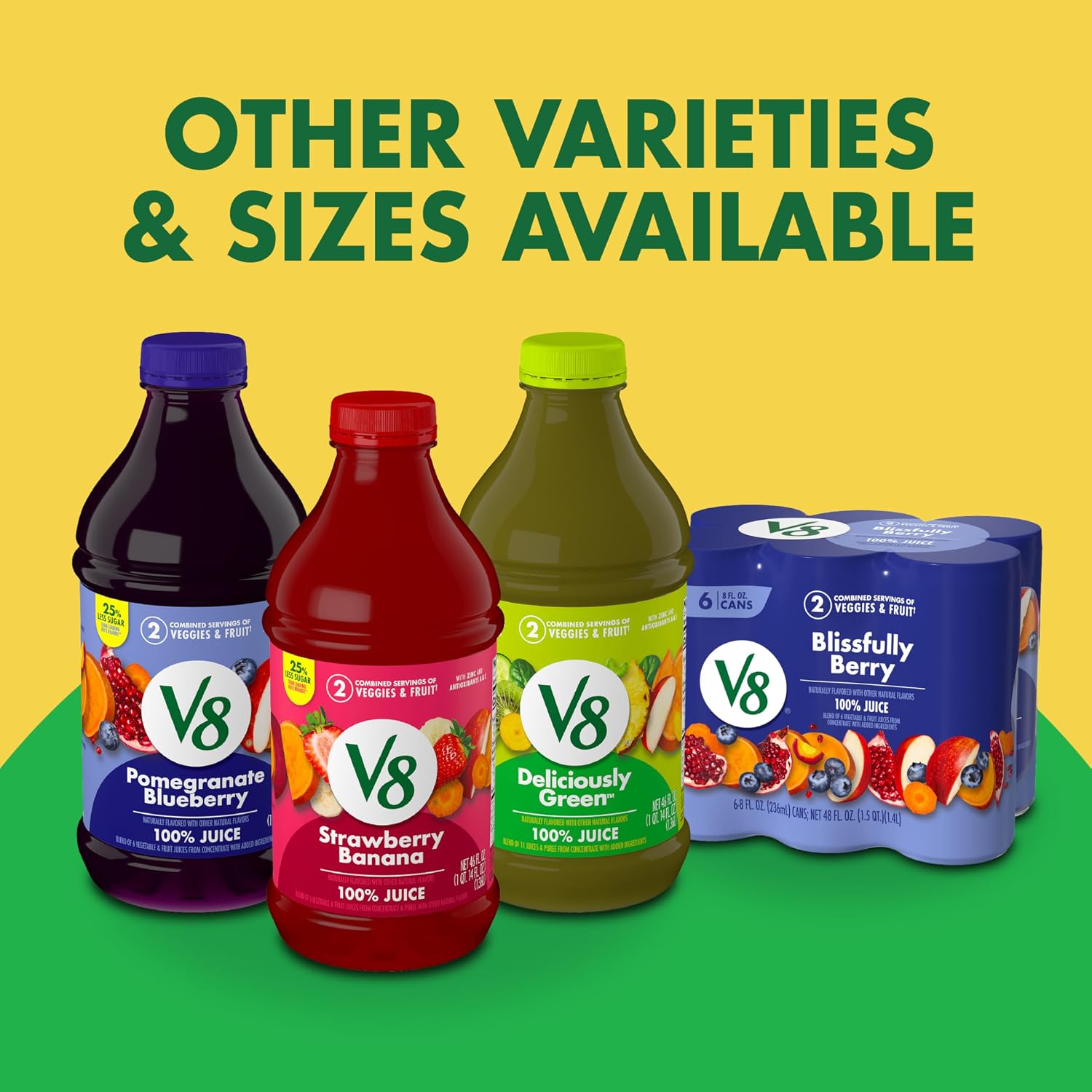 V8 Blends 100% Juice Pomegranate Blueberry Juice, Fruit and Vegetable Juice Blend, 46 Fl Oz Bottle