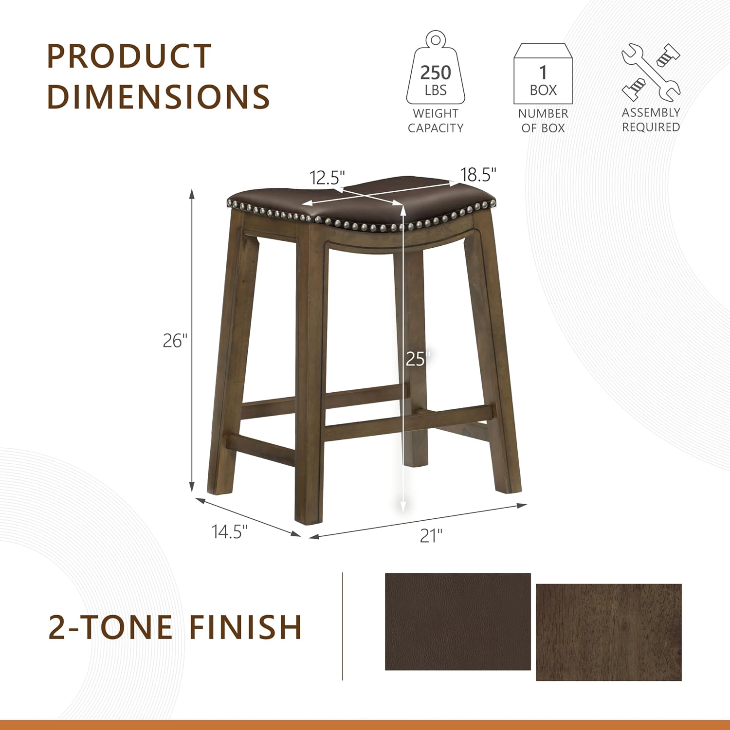 Lexicon Ordway Solid Wood Counter Height Stool - Saddle Kitchen Stool Counter Height Stools for Dining, Armless Chair Seating Options, Perfect for Casual Entertaining Spaces, 25" SH, Black