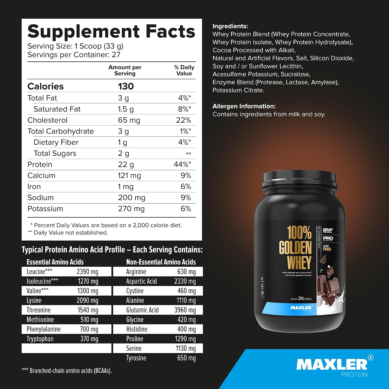 100% Golden Whey Protein - 24g of Protein per Serving - Whey Protein Powder for Pre Post Workout - Fast-Absorbing Whey Concentrate, Isolate & Hydrolysate Blend - Vanilla Ice Cream 2 lb