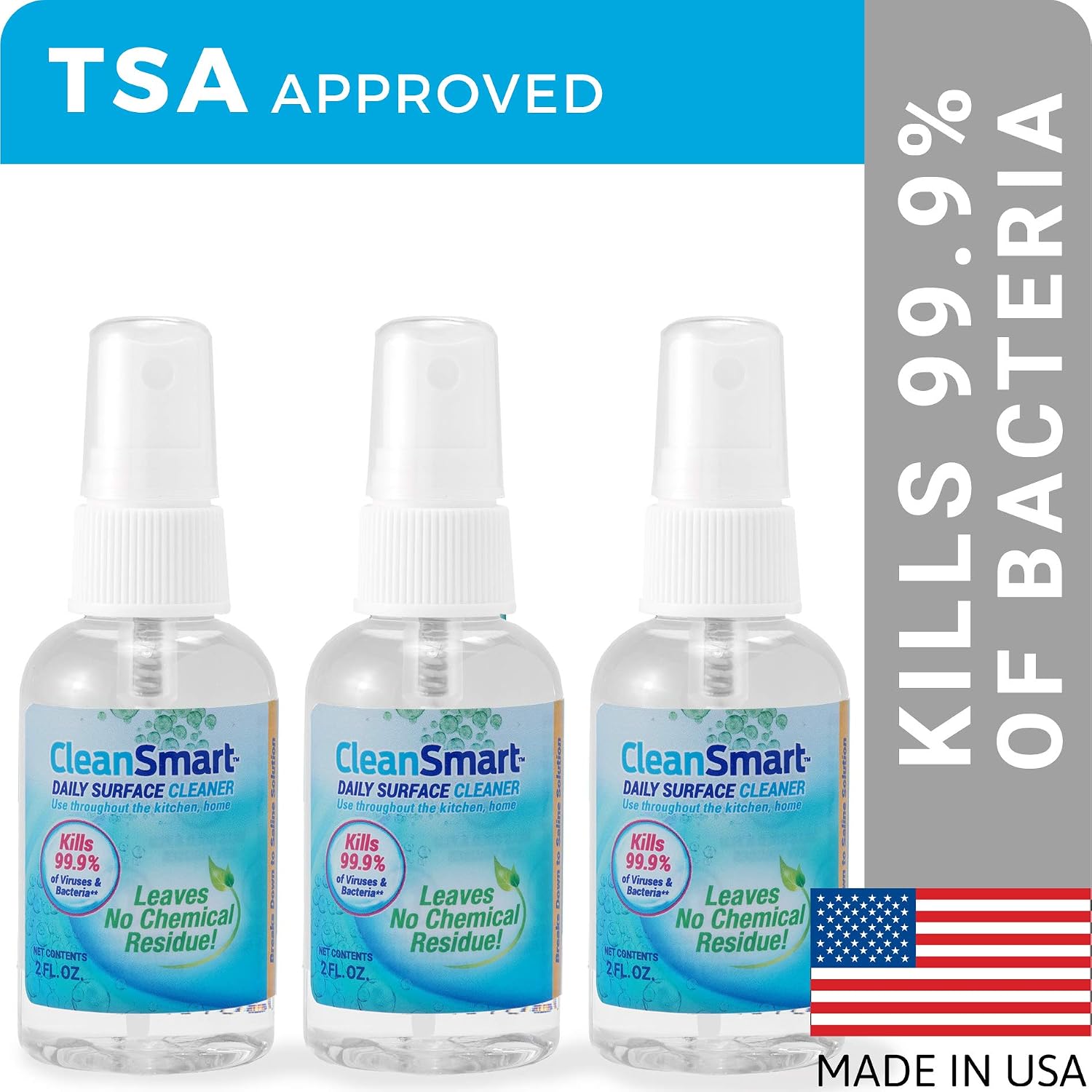 CleanSmart Daily Surface Cleaner and Pet-Safe Disinfectant, 23 oz (2 pack) | Hypochlorous Acid Spray Kills 99.9% of Viruses and Bacteria, No Harsh Residue, Food Contact Surface Sanitizer, No Rinse