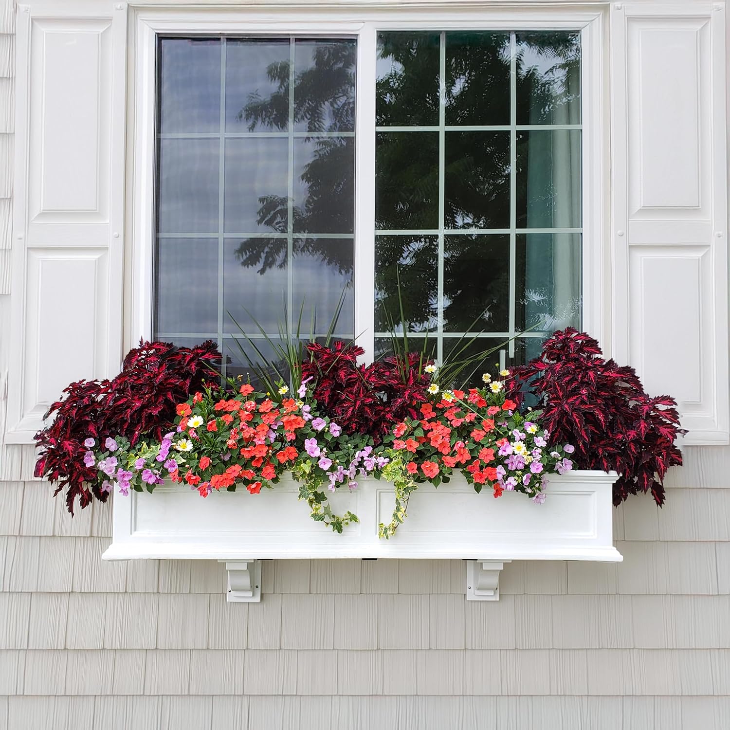 Mayne Fairfield 48in Self-Watering Rectangular Window Box Planter, Black | Self-watering, All season, Fade resistant, Mounting brackets included, Built-in overflow, 15-year warranty