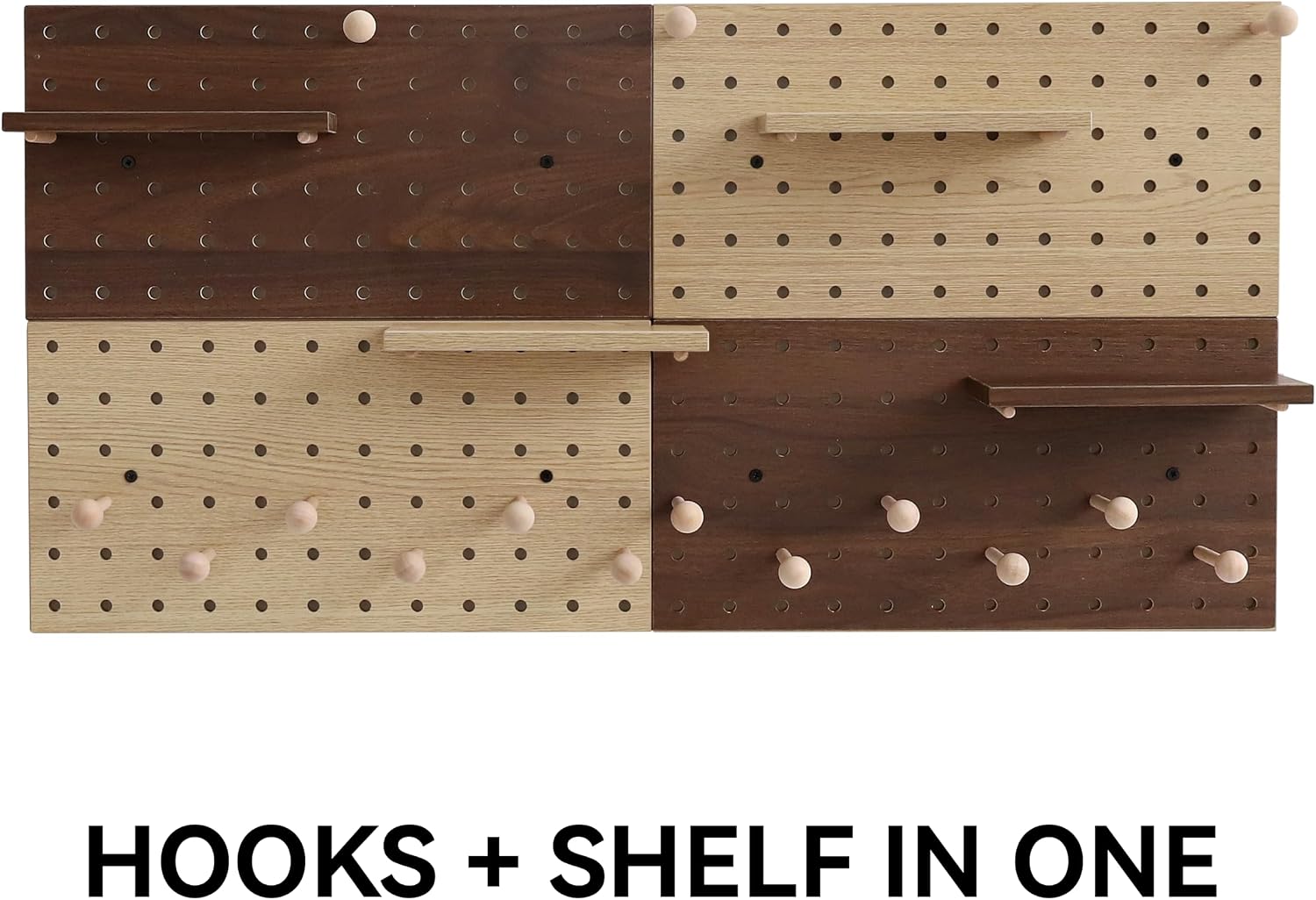 Wooden Pegboard Modular Display Organization Storage Wall Hooks Shelf(Color:Oak)
