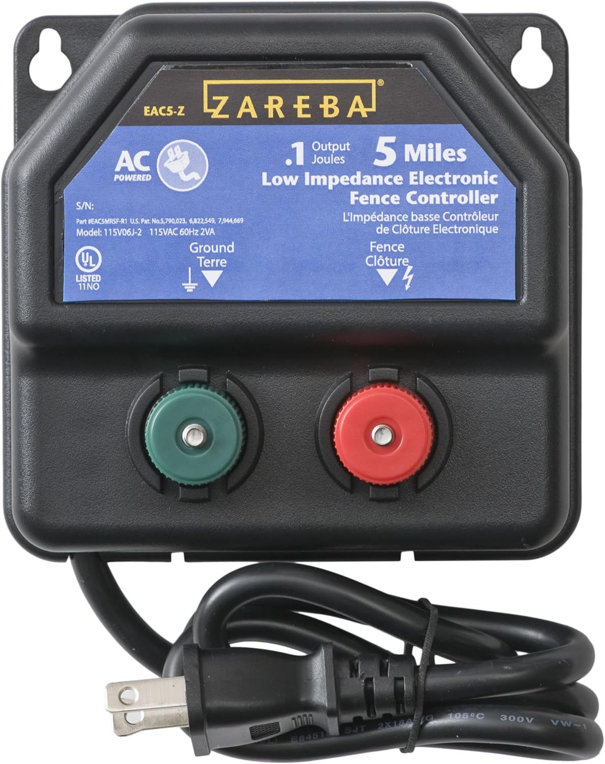 Zareba EA5M-Z 5-Mile AC-Powered Electric Fence Charger,Black