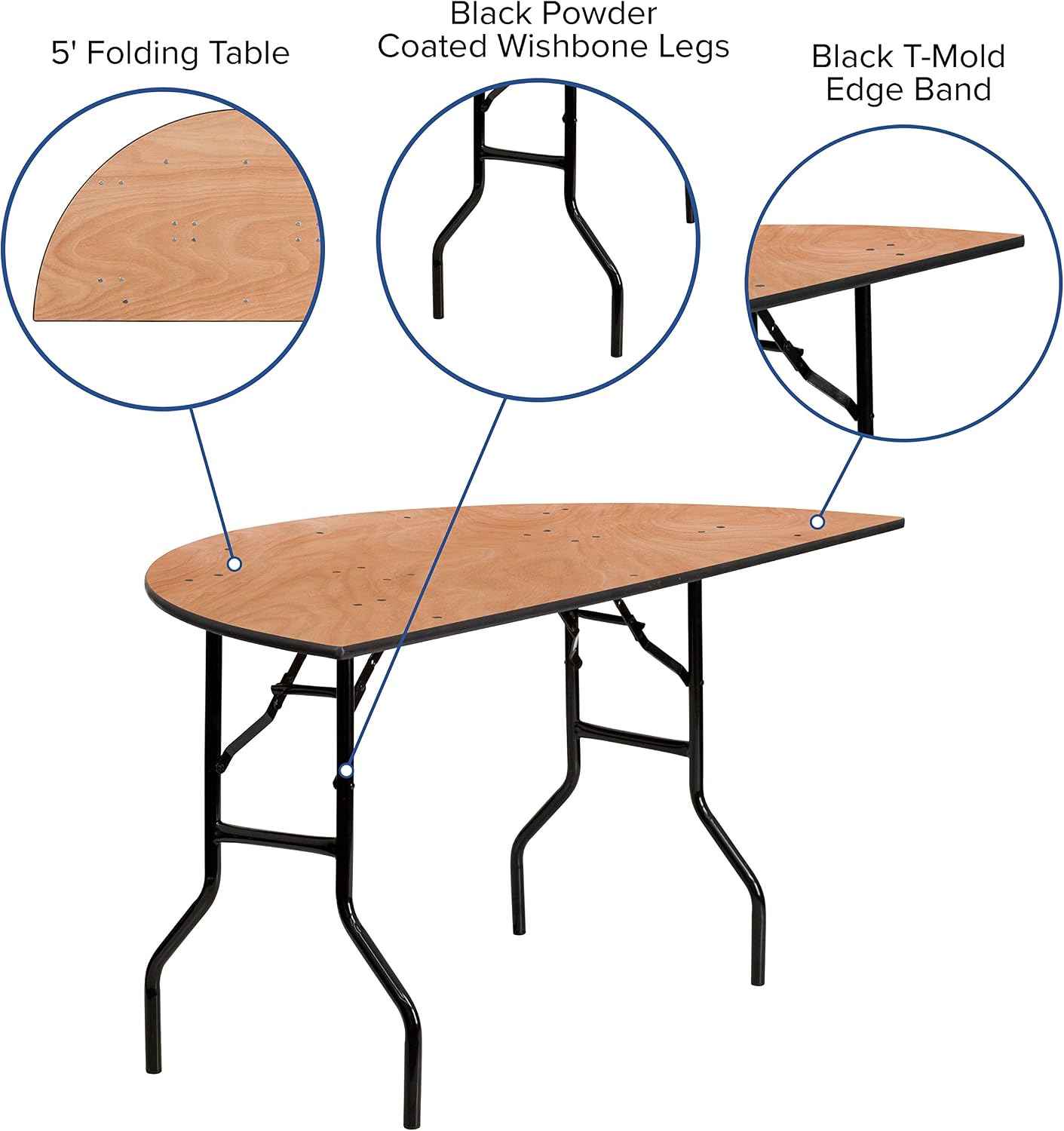 BizChair 5-Foot Half-Round Wood Folding Banquet Table