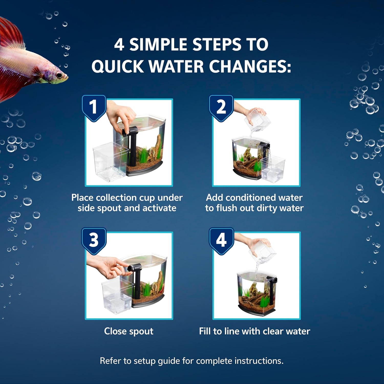 Aqueon BettaBow with Quick Clean Technology Aquarium Kit, Freshwater, Betta Fish, 1-Gallon, Black