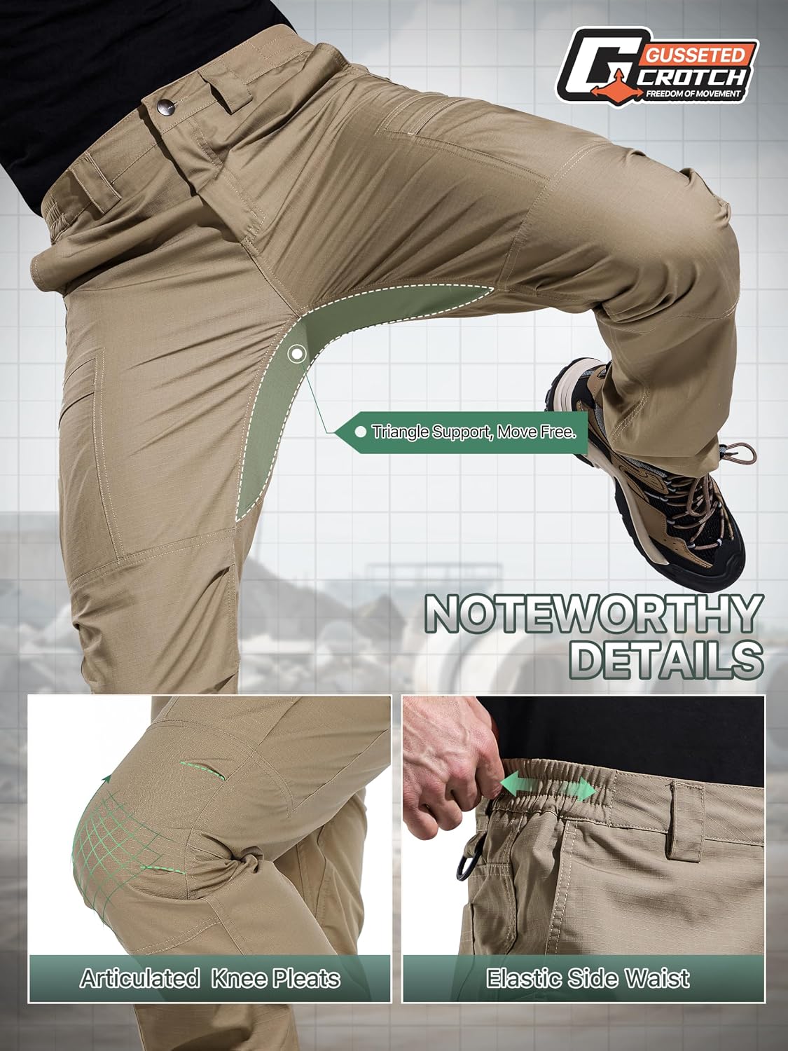 FREE SOLDIER Mens Cargo Work Tactical Pants Ripstop
