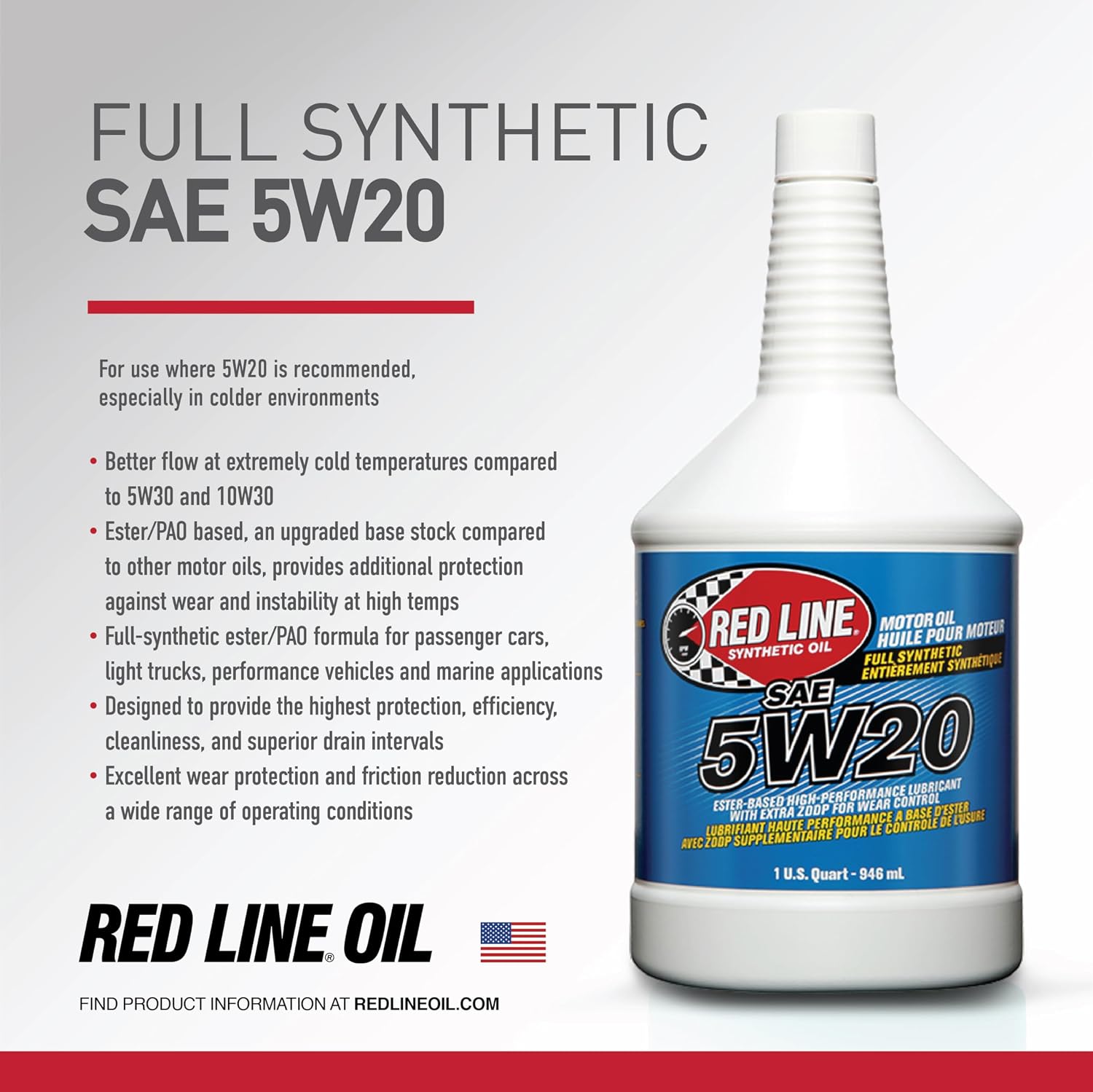 Red Line 15204 SAE 5W20 Fully Synthetic Motor Oil - 1 Quart (6 Pack)
