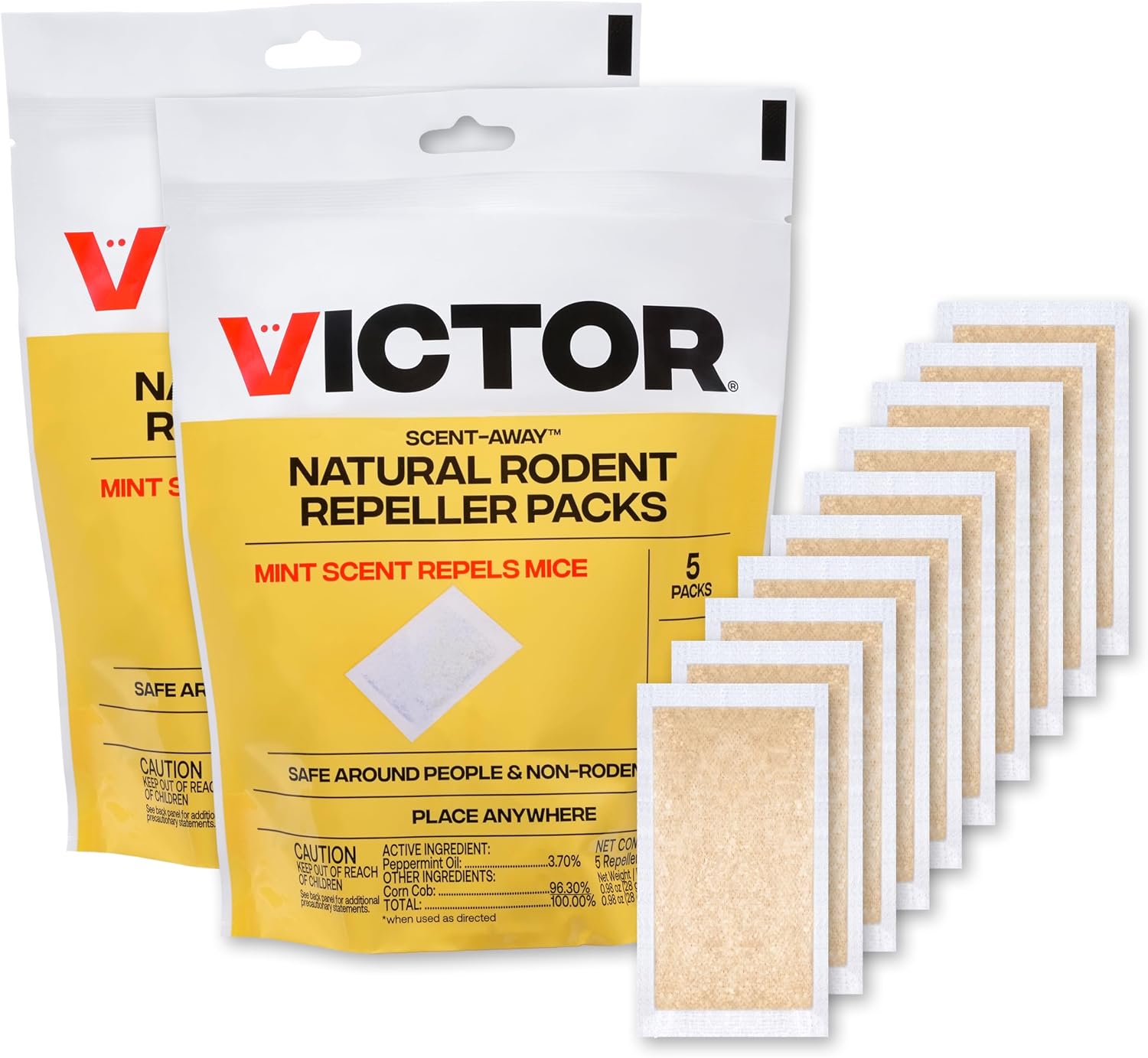 Victor M805 Scent-Away Natural Rodent Repeller – Peppermint Oil Mouse and Rat Repellent – 5 High-Strength Rodent Repelling Sachets Included