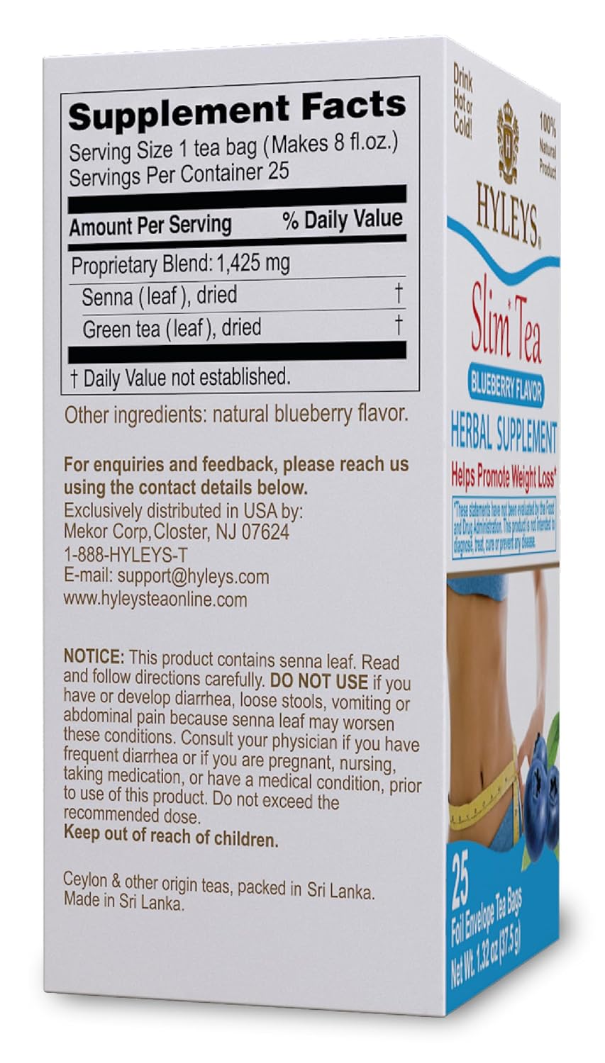 HYLEYS Slim Tea Goji Berry, Weight Loss Detox, Slimming Diet Tea, 25 Bags | Green Tea, Senna Detox & Cleanse, 3 Natural Ingredients, No Added Sugar, 1-Step Bedtime Routine, Supports Digestion