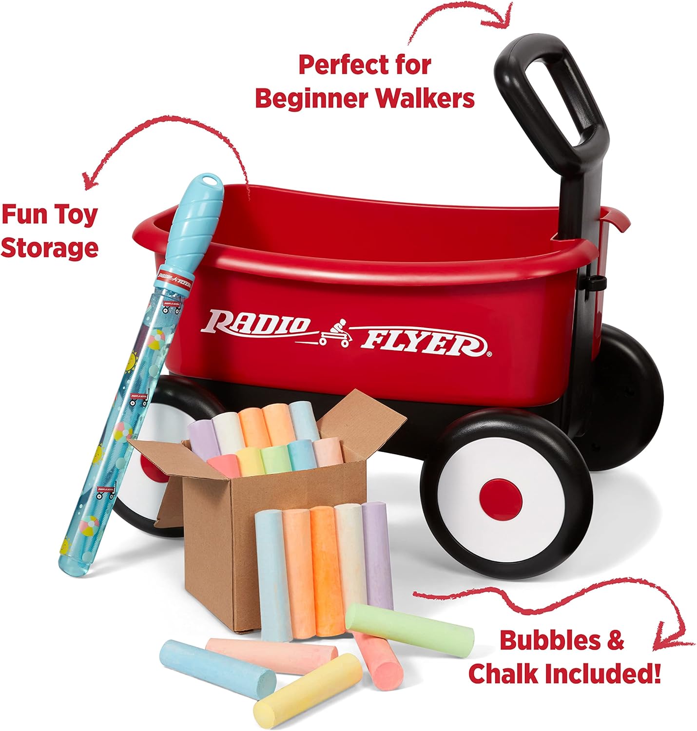 Radio Flyer Push & Pull Walker Wagon with Teddy Bear, Ages 1-4 Years, Red