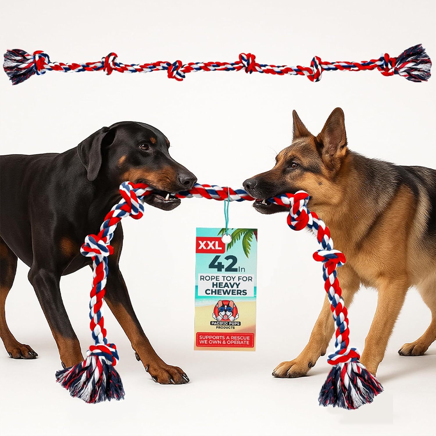 Pacific Pups Products Giant Dog Rope Toy, 42 Inch Tug of War Rope, Green