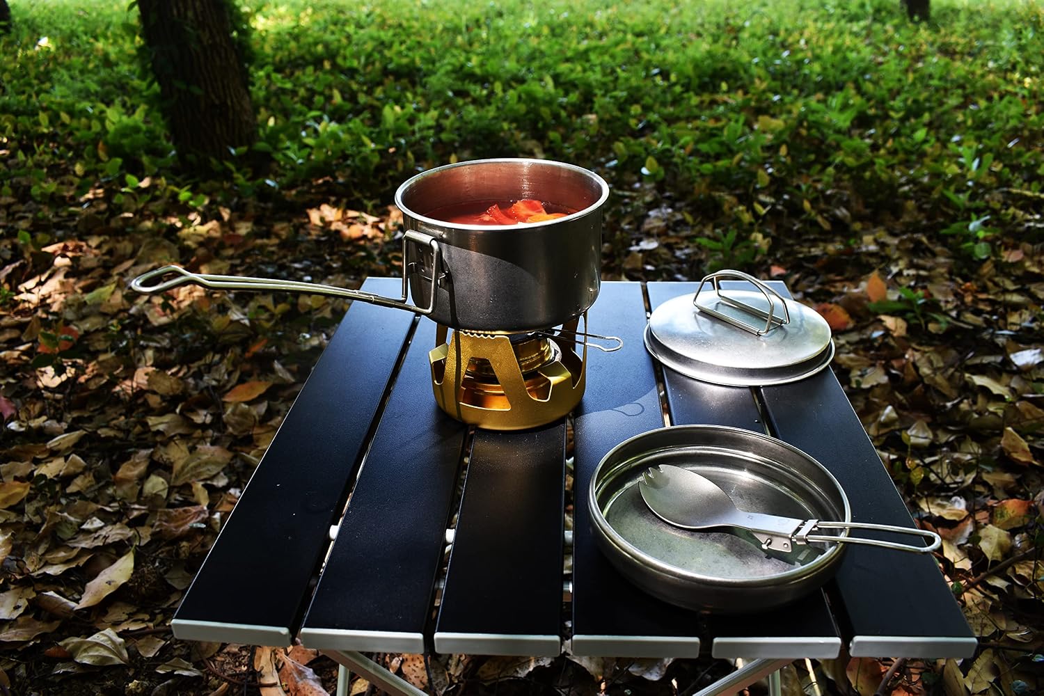 Mini Alcohol Backpacking Stove, Lightweight Brass Spirit Burner with Aluminium Stand for Camping Hiking and Picnic