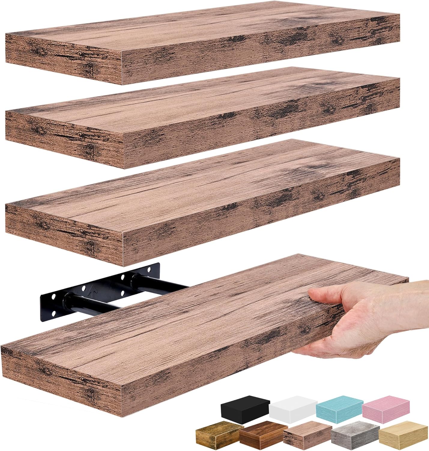 Sorbus Floating Shelves for Wall – 16 Inch Floating Shelf for Kitchen, Bedroom, Living Room, Bathroom, Home & Wall Decor - Mounted Bathroom Shelves with Invisible Brackets (Grey, 3 Pack)