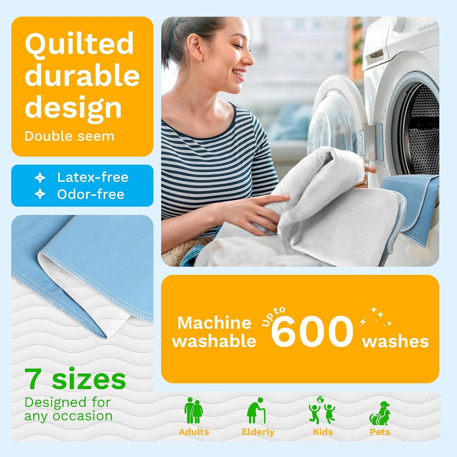 GREEN LIFESTYLE Washable Underpads - Large Pads for use as Incontinence Bed Pads, Reusable Pet Pads, Great for Dogs, Cats, Bunny