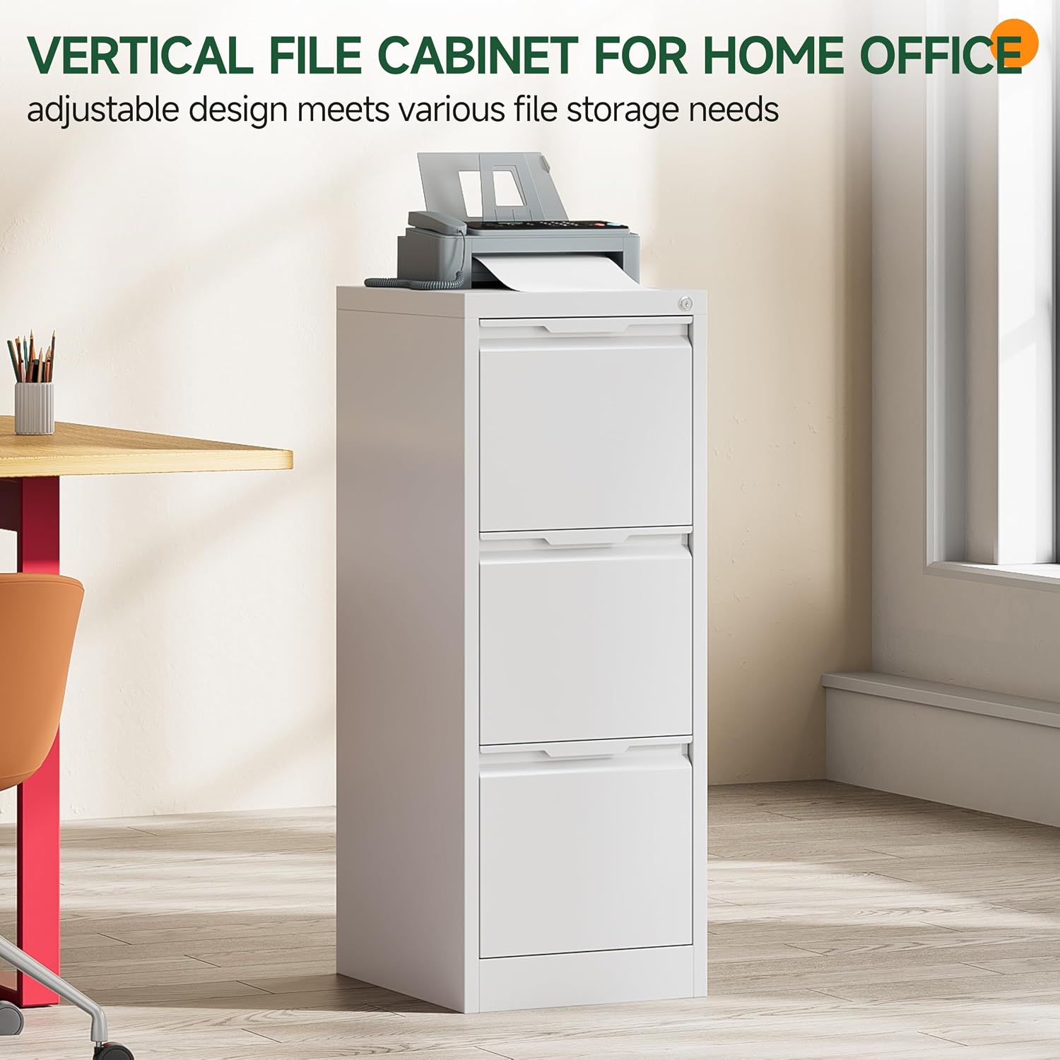 3 Drawer File Cabinet with Lock, Filing Cabinets for Home Office | Metal Vertical File Cabinets