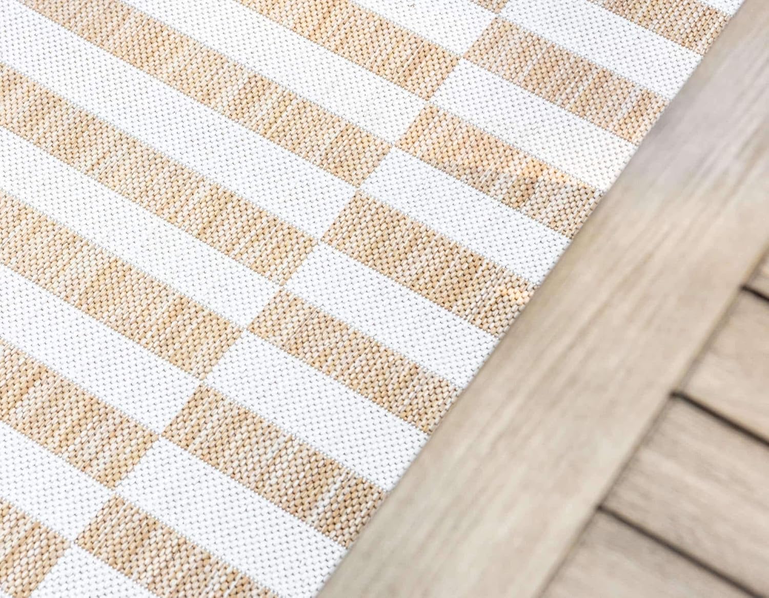 Unique Loom Outdoor Striped Collection Area Rug - Striped (7' 1" x 10' Rectangle, Taupe/Ivory)