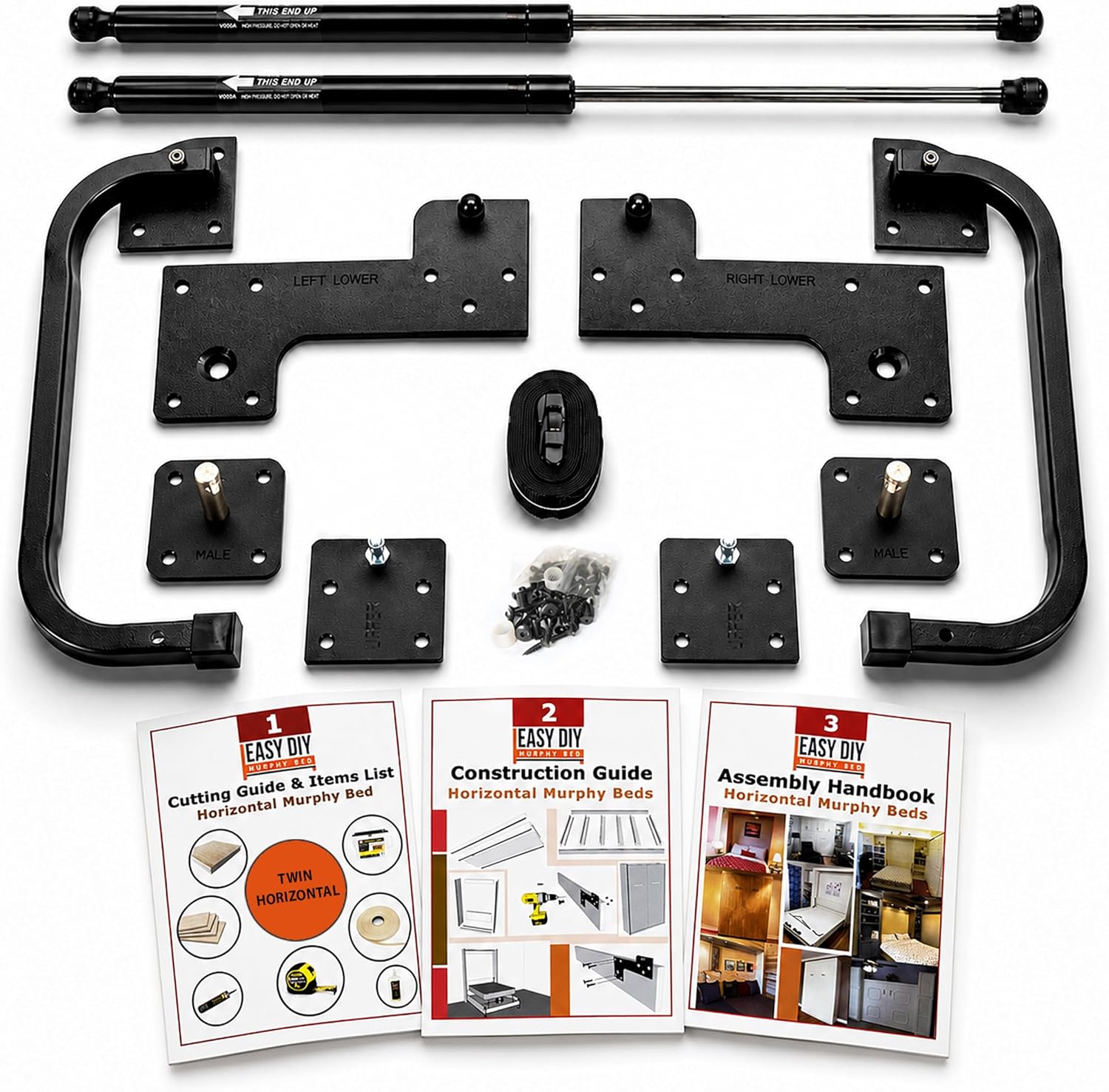 Queen Size Murphy Bed Hardware Kit — Vertical Wall Bed Frame | DIY Murphy Bed Kit with Gas Pistons + 3 Step-by-Step Guides | Made in North America | Hideaway Bed Mechanism