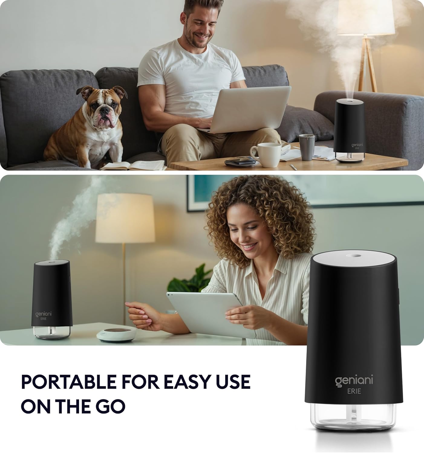 GENIANI Portable Cool Mist Humidifiers for Bedroom & Office - Ultrasonic Humidifier for Home, Baby, Small Room with Auto Shut Off