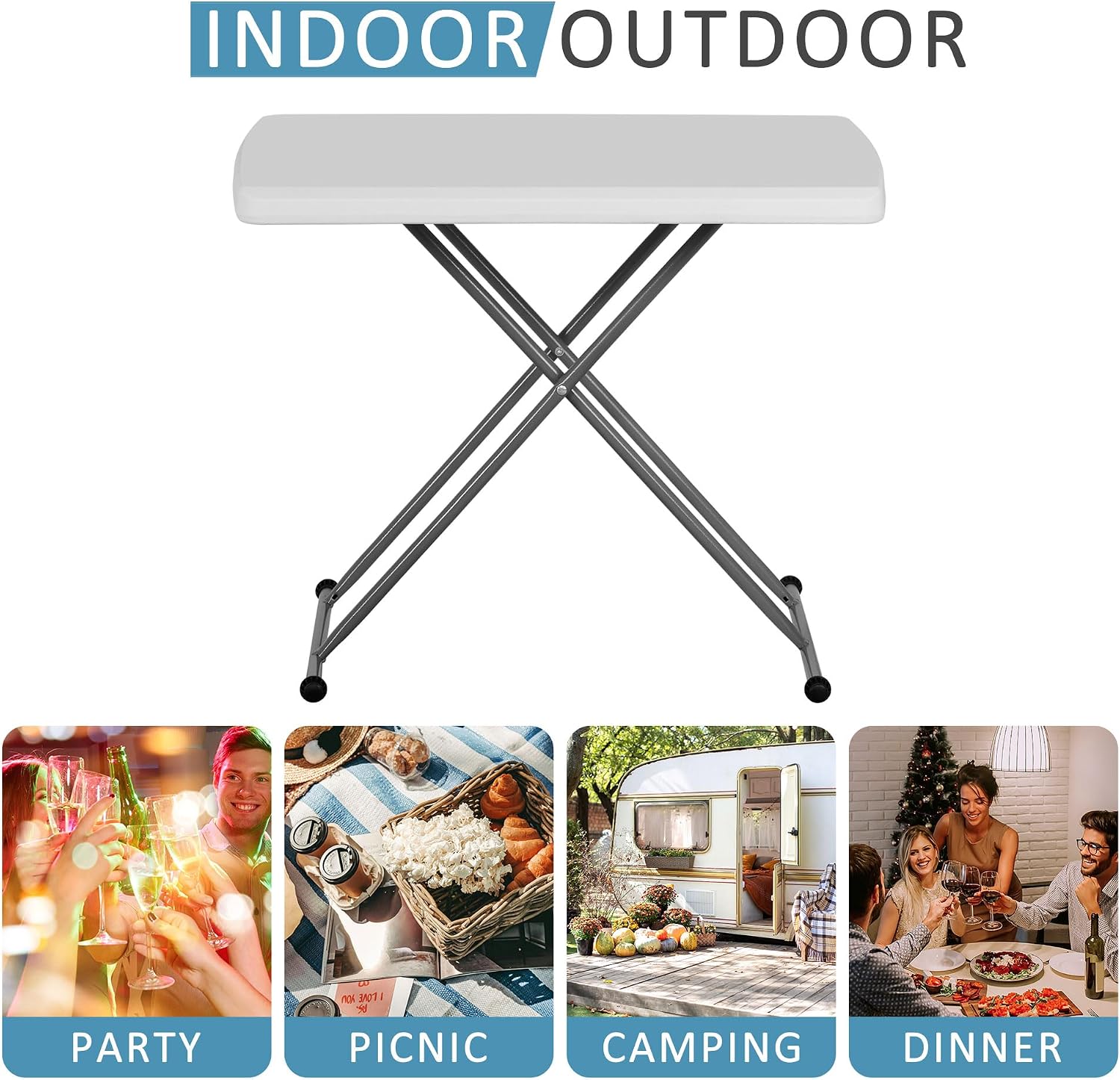 SUPER DEAL 6FT Folding Table for Indoor Outdoor, Portable Heavy Duty Fold-in-Half Plastic Dining Picnic Party Camping Table with Carrying Handle