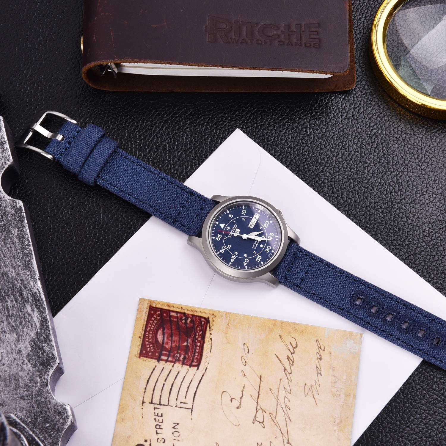 Ritche Christmas Gift Canvas Vintage Quick Release Watch Band 18mm 20mm 22mm 24mm Replacement Watch Straps for Men Women, White Elephant Gifts, Stocking Stuffers for Men, Father's Day gifts